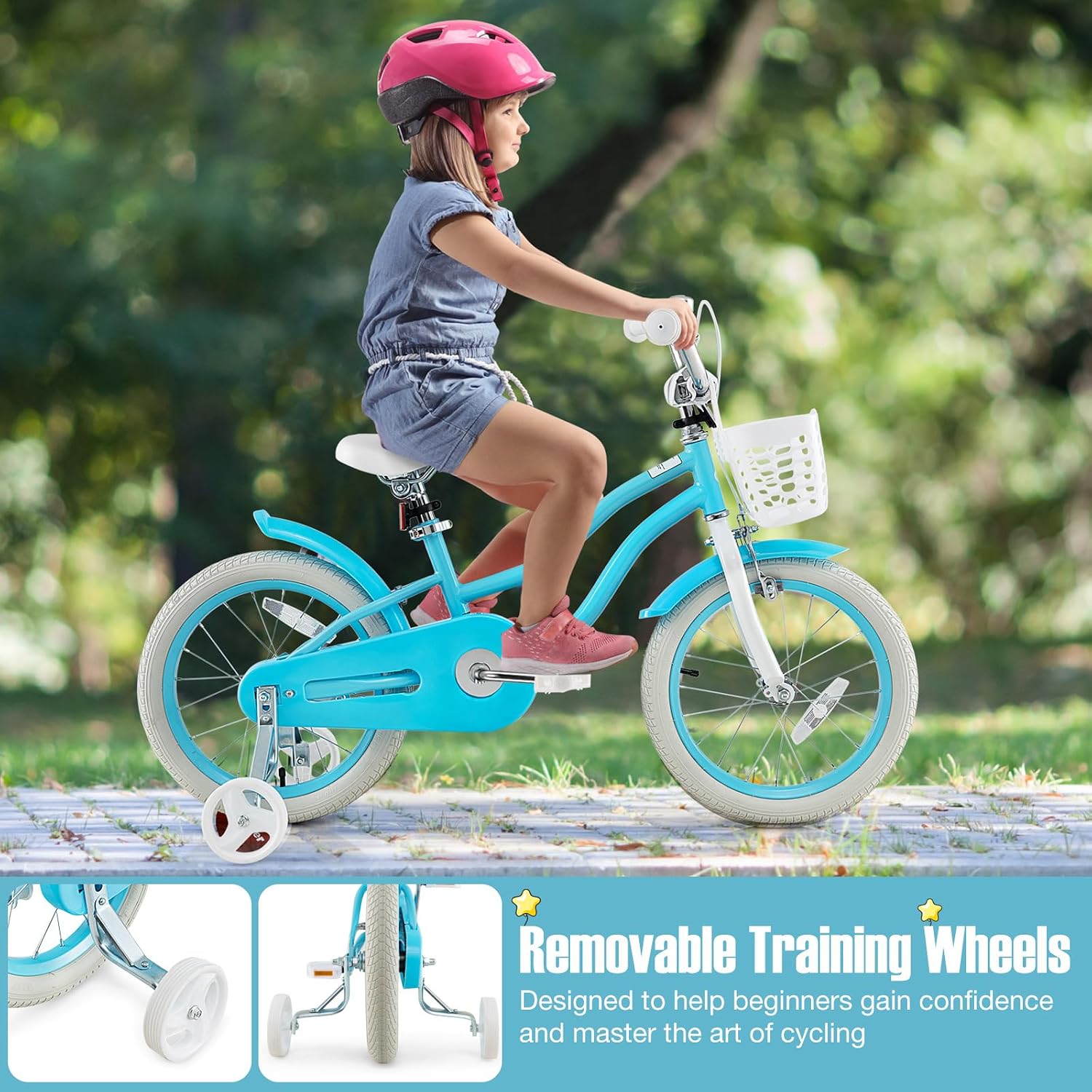 GYMAX Kids Bike for Boys & Girls Aged 3-8 Years, 14/16/18 Inches Children Bicycle w/Training Wheels, Dual Brakes, Adjustable Seat & Handlebar, Toddler Balance Bike