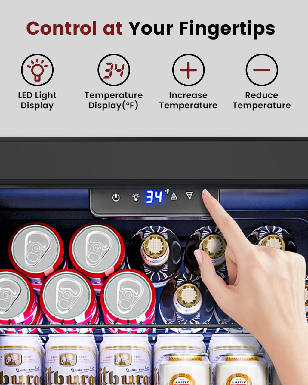 Feelfunn Wine Cooler Refrigerator - 26 Bottle 126 Can Mini Wine Fridge with Glass Door for Beer Soda Water Drink, Small Wine Cellar Beverage Refrigerator for Bedroom Office Home Bar Dorm, 3.2 Cu.Ft