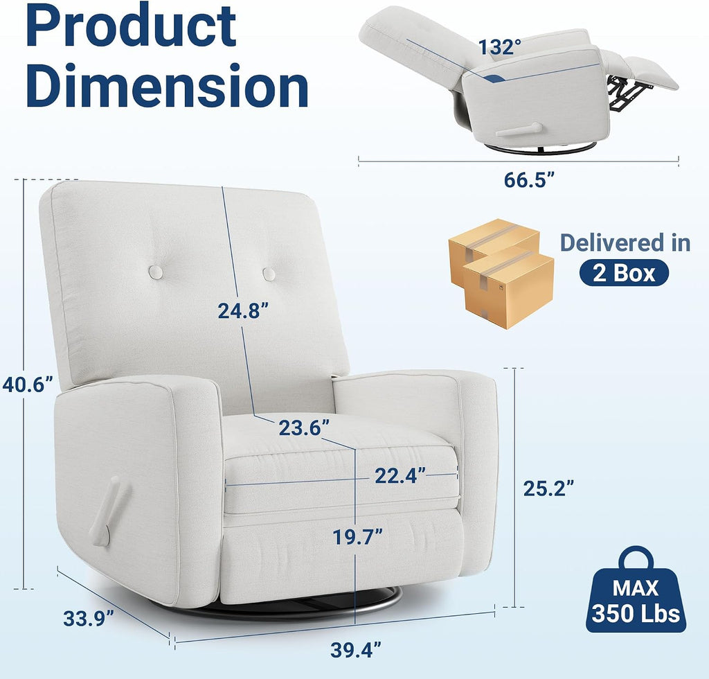 Garvee Nursery Recliner Chair, 360° Swivel Rocking Glider Chair for Adults with Adjustable Backrest & Footrest, Cozy Linen Upholstered Armchair for Living Rooms, Bedrooms, Apartments, Beige