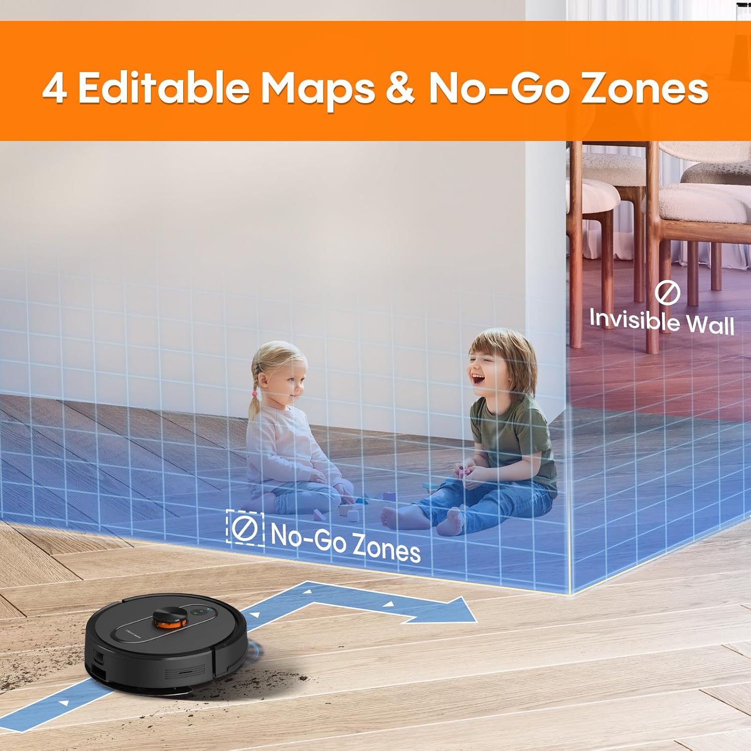 Robot Vacuum and Mop Self-Emptying, 5000Pa Robotic Vacuums, 60 Days Hands-Free, 3-in-1 LiDAR Robot Vacuum Cleaner,No-Go Zones,Perfect for Carpets, Hard Floors, and Pet Hair