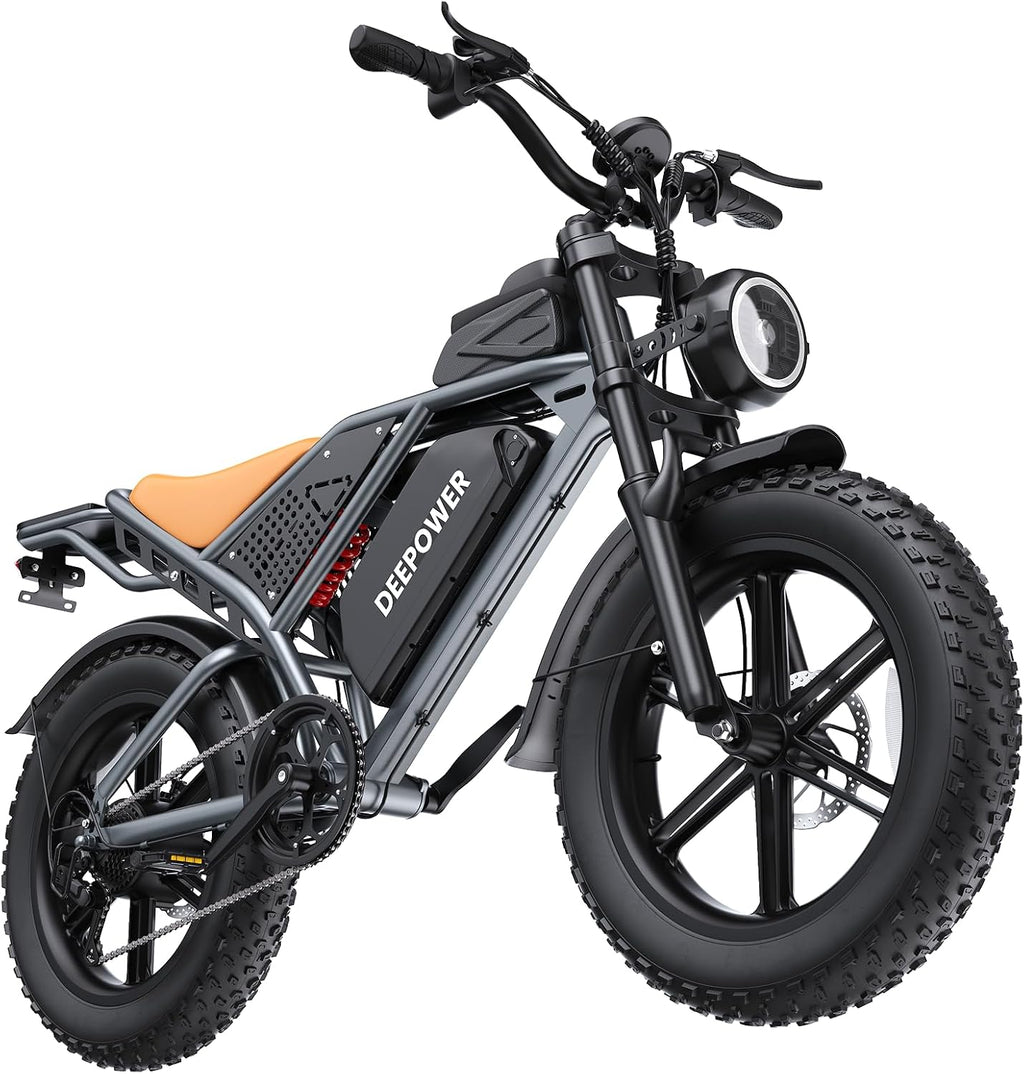 DEEPOWER Electric Bike for Adults,2000W Peak Motor&32MPH Electric Dirt Bike，48V 20AH/35AH/60AH Battery, 70-160 Max Miles,Dual Suspension Ebikes for Adults, 20' Fat Tire E Bike