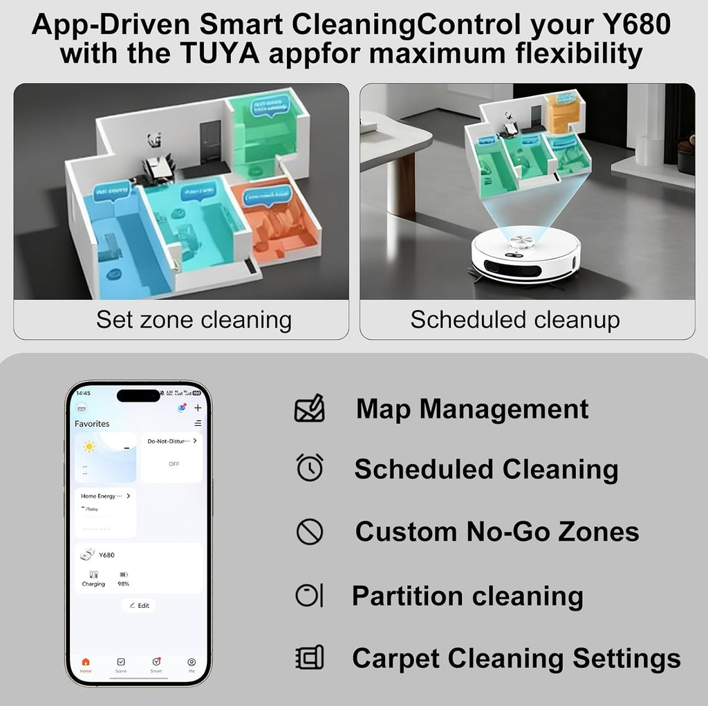 Robot Vacuum and Mop Self-Emptying Up to 8000Pa Robot Vacuum 60-Day Hands-Free Cleaning 220 Min Runtime LiDAR Navigation, Home Mapping, Ideal for Pet Hair, Hard Floors, Carpet-White