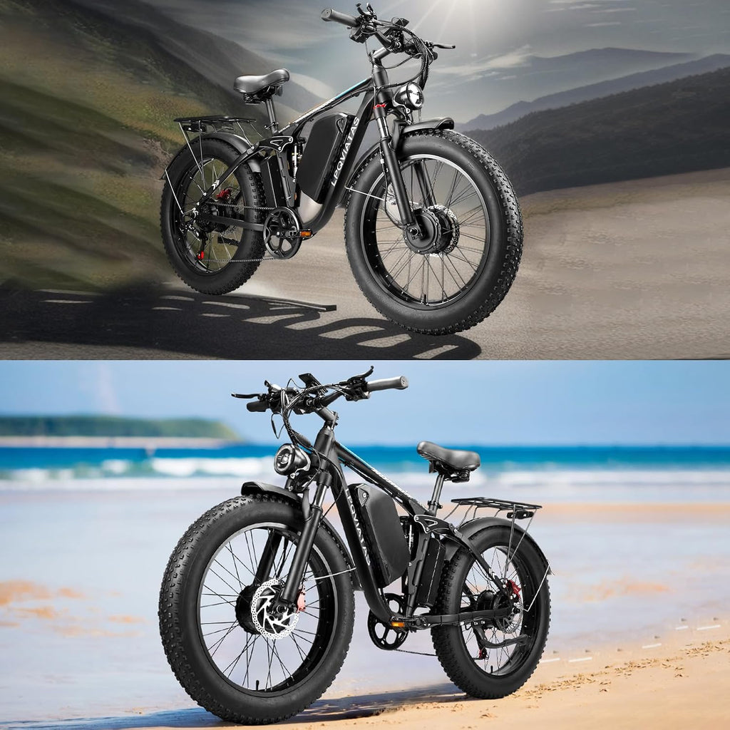 9000W-Peak-Dual-Motor-Ebike for Adults-Women,52V 34AH 1768Wh Battery Full Suspension Snow Mountain Bike,47MPH Fast E Bike,24 * 4.0 AWD Off-Road-Fat-Tire-Electric-Bicycle