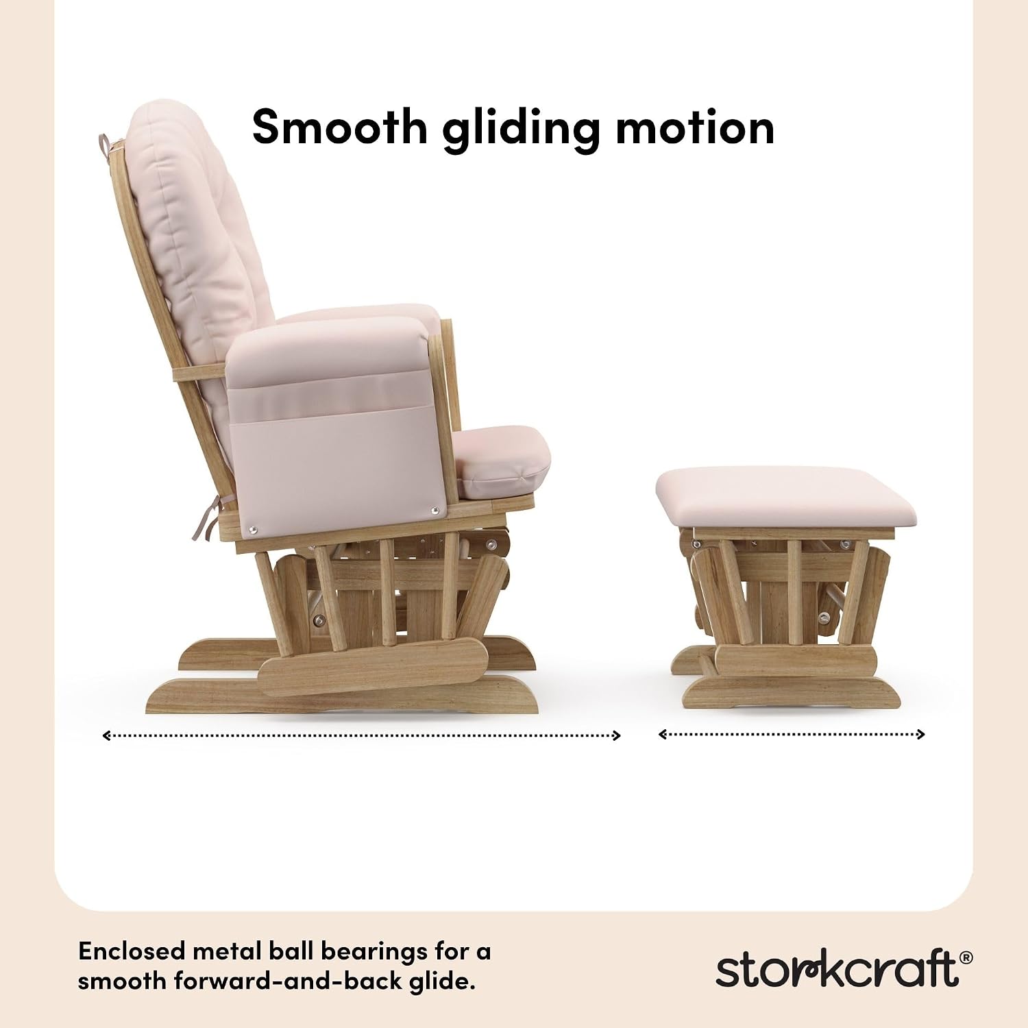 Storkcraft Premium Hoop Glider & Ottoman (Natural/Pink) — GREENGUARD Gold Certified Nursery Glider, Solid Wood Craftsmanship, Smooth-Gliding Nursery Chair and Ottoman, Award-Winning