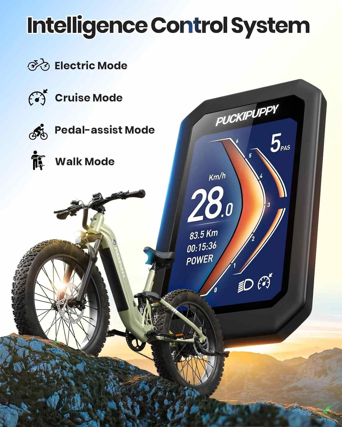 PUCKIPUPPY Battery+Electric Bike for Adults 960W(Peak), 48V 20AH Battery Adult Electric Bicycles, 26' Fat Tire Full Suspension Step-Thru Ebike, 28MPH Mountain Ebike, 7 Speed, 80Miles Range