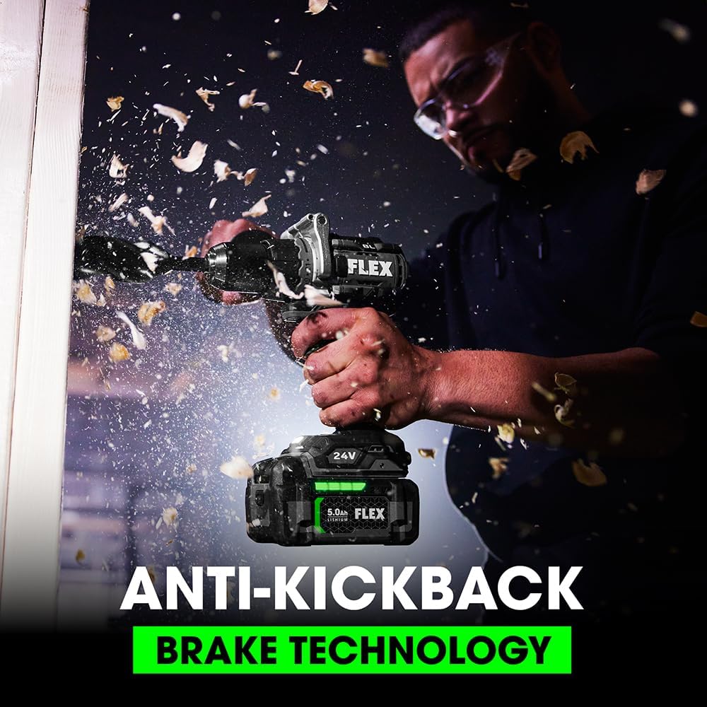 FLEX 24V Brushless Cordless 1/2-Inch 1,400 In-Lbs Torque 2-Speed Drill Driver Turbo Mode Kit with 2.5Ah, 5.0Ah Lithium Batteries and 160W Fast Charger - FX1171T-2B
