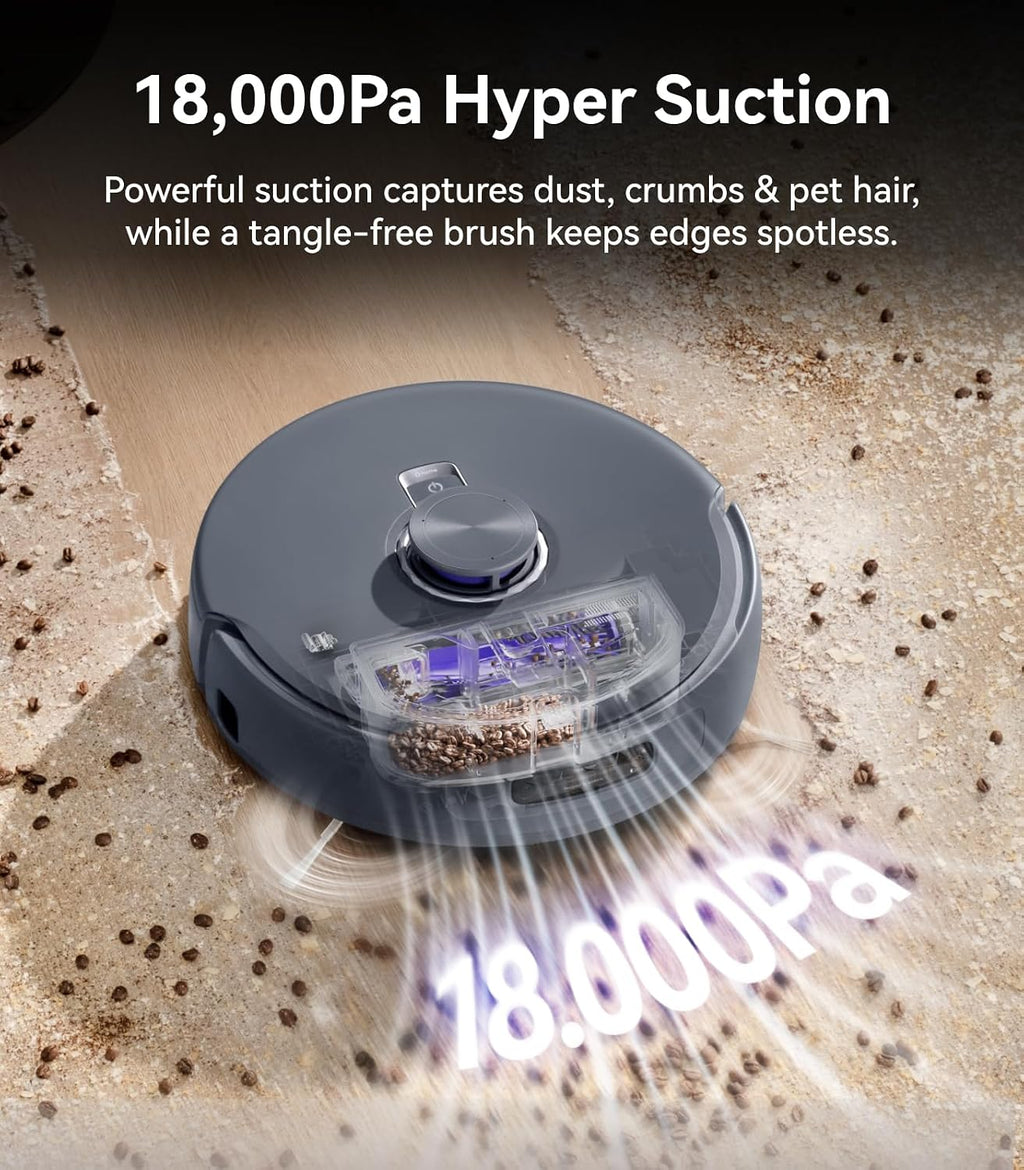 NARWAL Freo Z10 Ultra Robot Vacuum and Mop Combo, Dual RGB Cameras and Chips, AI Avoidance, 8N Corner to Edge Deep Cleaning, Dry-Wet Separation, 18000Pa, Hot Water Wash & Self-Emptying, Gray