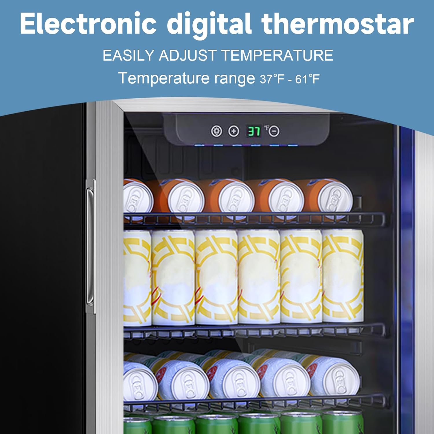 Stopasd Compact Beverage Refrigerator, 3.2 Cu.Ft/126 Can Drink Fridge with Adjustable Shelves & Glass Door for Soda Wine Beer, Quiet Undercounter Small Fridge for Home/Office/Bar/Garage,Sliver