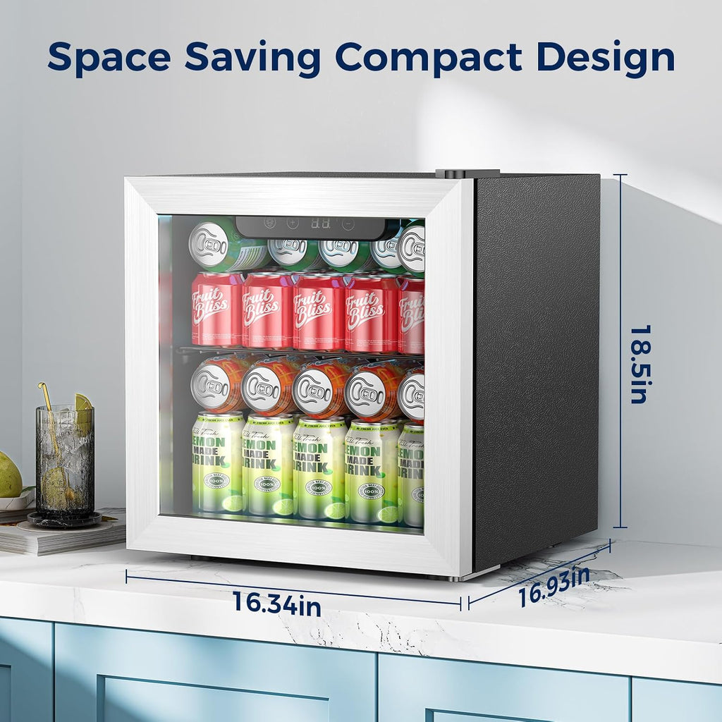 Beverage Refrigerator, 50 Cans Commercial Mini Fridge Cooler, 1.3 Cu.ft with Glass Door, Adjustable Shelves, Digital Temperature Freestanding Small Drink Fridge Soda Beer or Wine for Home Dorm Bar