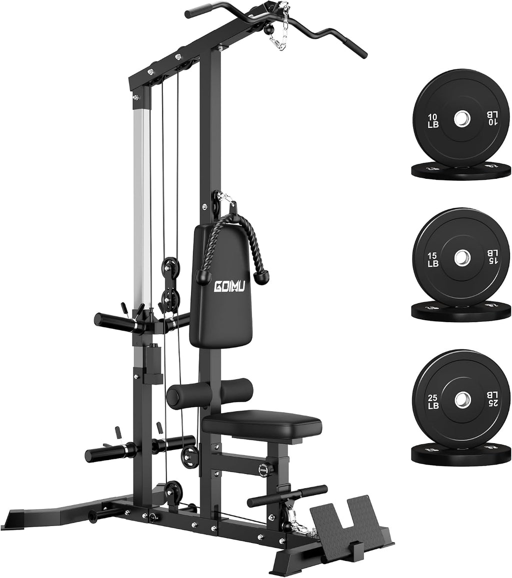 LS01 LAT Pulldown Machine, LAT Row Cable Machine with AB Crunch, LAT Tower with Cable Row Attachments, 3 in 1 Pulley Stations for Home Gym