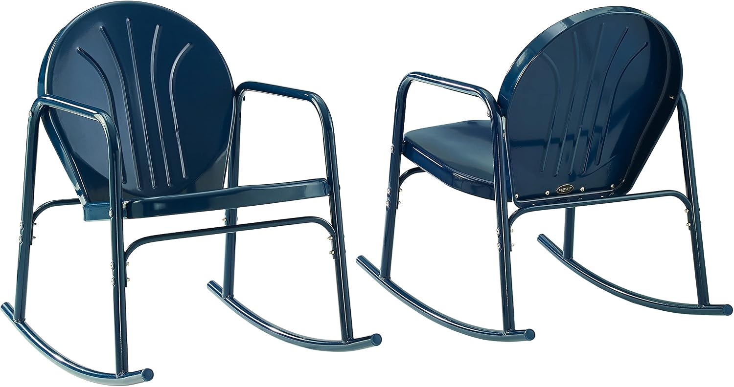 Crosley Furniture Griffith Retro Metal Outdoor Rocking Chairs, Set of 2, for Porch, Deck, Balcony, Backyard, Navy Gloss