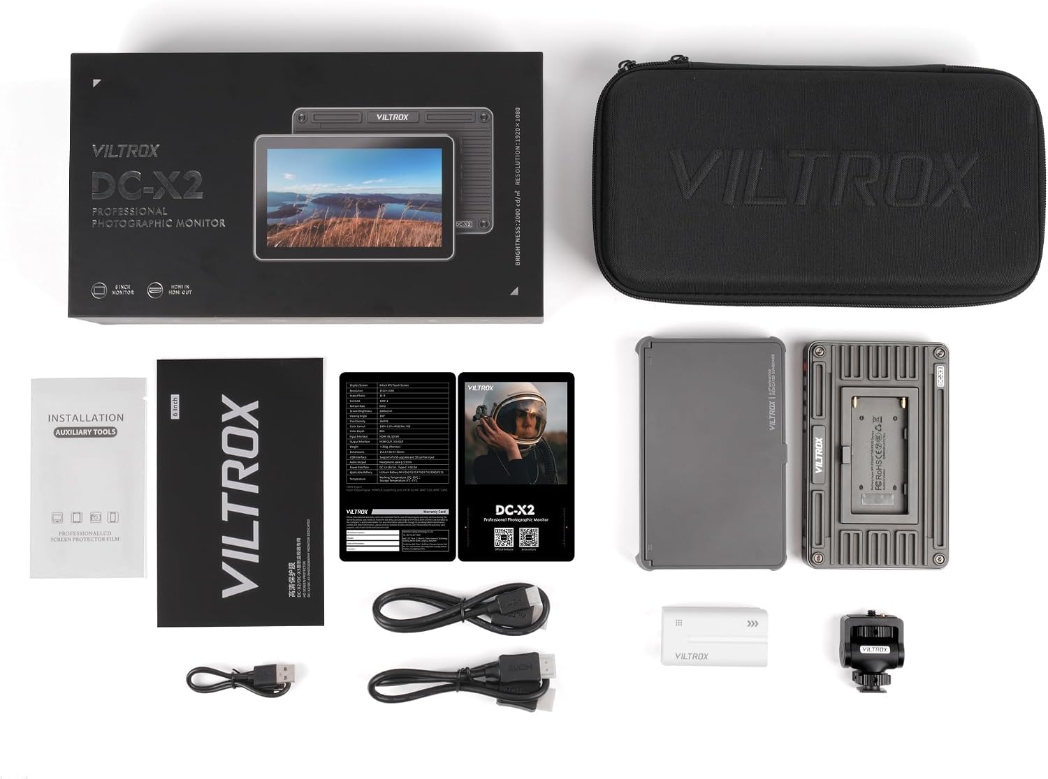 VILTROX DC-X2 6' Camera Field Monitor Kit with Rig Cage 2000 nits HD1920x1080 IPS Touch Screen DSLR Camera Monitor with 3D LUTs, 4K HDMI Loop in/Out with Peak Focus Video Assist Waveform,Sunshade Hood