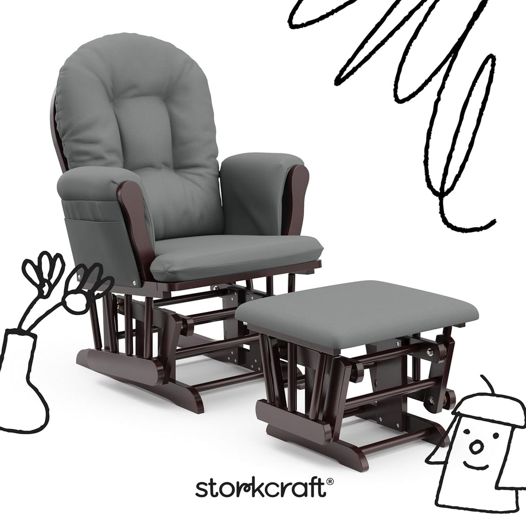 Storkcraft Premium Hoop Glider & Ottoman (Espresso/Gray) — GREENGUARD Gold Certified Nursery Glider, Solid Wood Craftsmanship, Smooth-Gliding Nursery Chair and Ottoman, Award-Winning