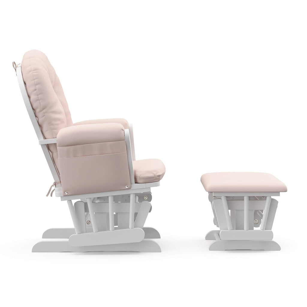Storkcraft Premium Hoop Glider & Ottoman (White/Pink) — GREENGUARD Gold Certified Nursery Glider, Solid Wood Craftsmanship, Smooth-Gliding Nursery Chair and Ottoman, Award-Winning
