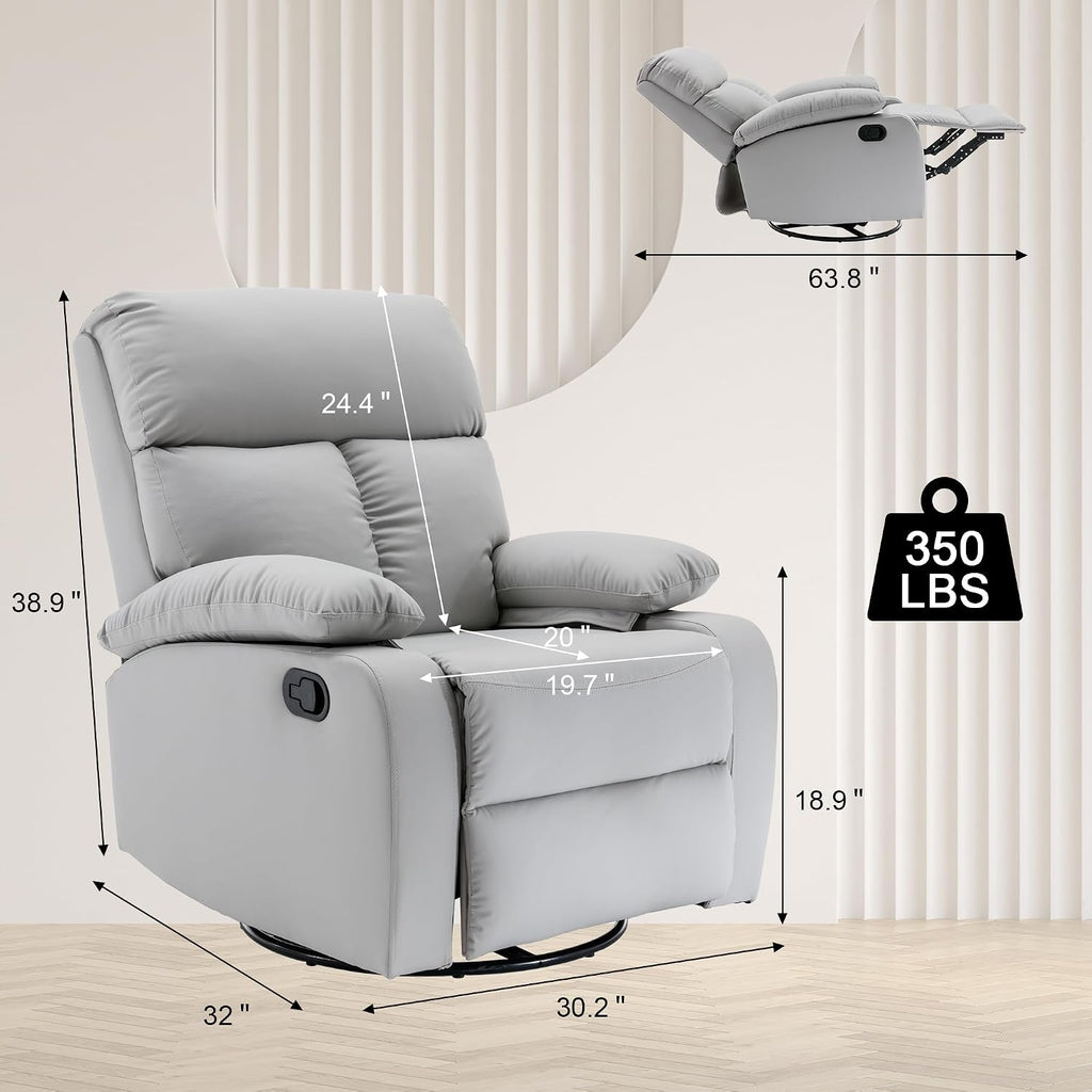 hzlagm Rocking Recliner Chair, Swivel Rocker Recliner, Glider Small Rocker Recliners for Small Spaces, Living Room, Bedroom, Nursery, RV, Grey