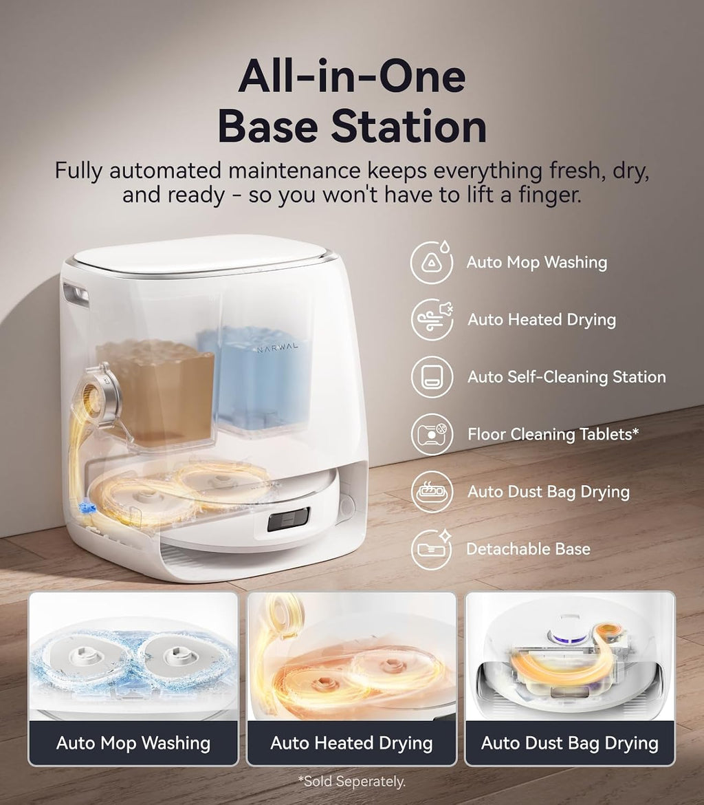 NARWAL Freo Pro Robot Vacuum and Mop Combo, Tangle Free Robot Mop, 8500Pa Powerful Suction, Self-Emptying, Auto Mop Washing, Auto Drying, Obstacle Avoidance, Ideal for Pet Hair and Hard Floor(Renewed)