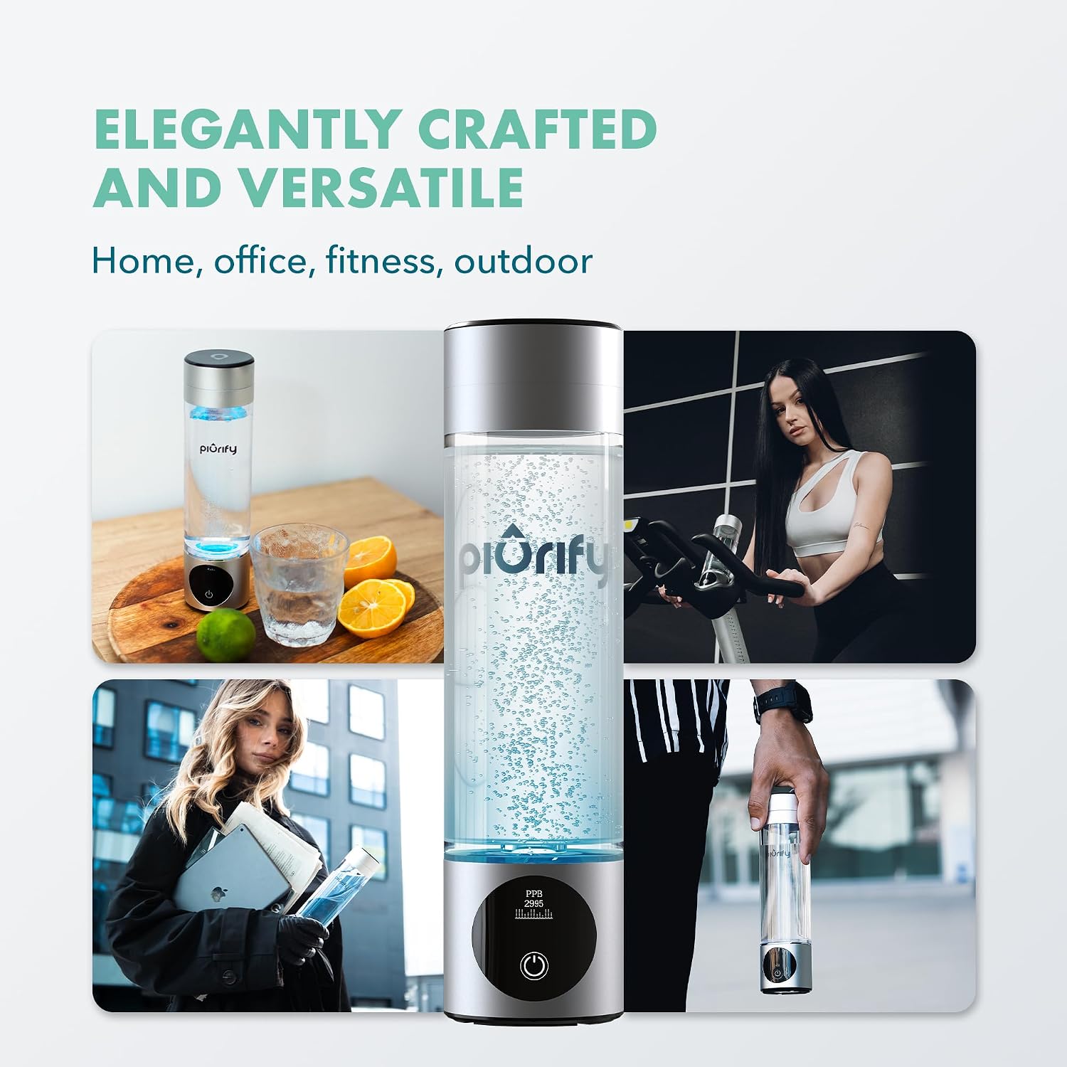 PIURIFY Hydrogen Water Bottle Generator - Up to 4100+ PPB Molecular Hydrogen Infusion - SPE/PEM Technology - Certified H2 Generator - Rechargeable - Extended Warranty - 10 oz (Silver)