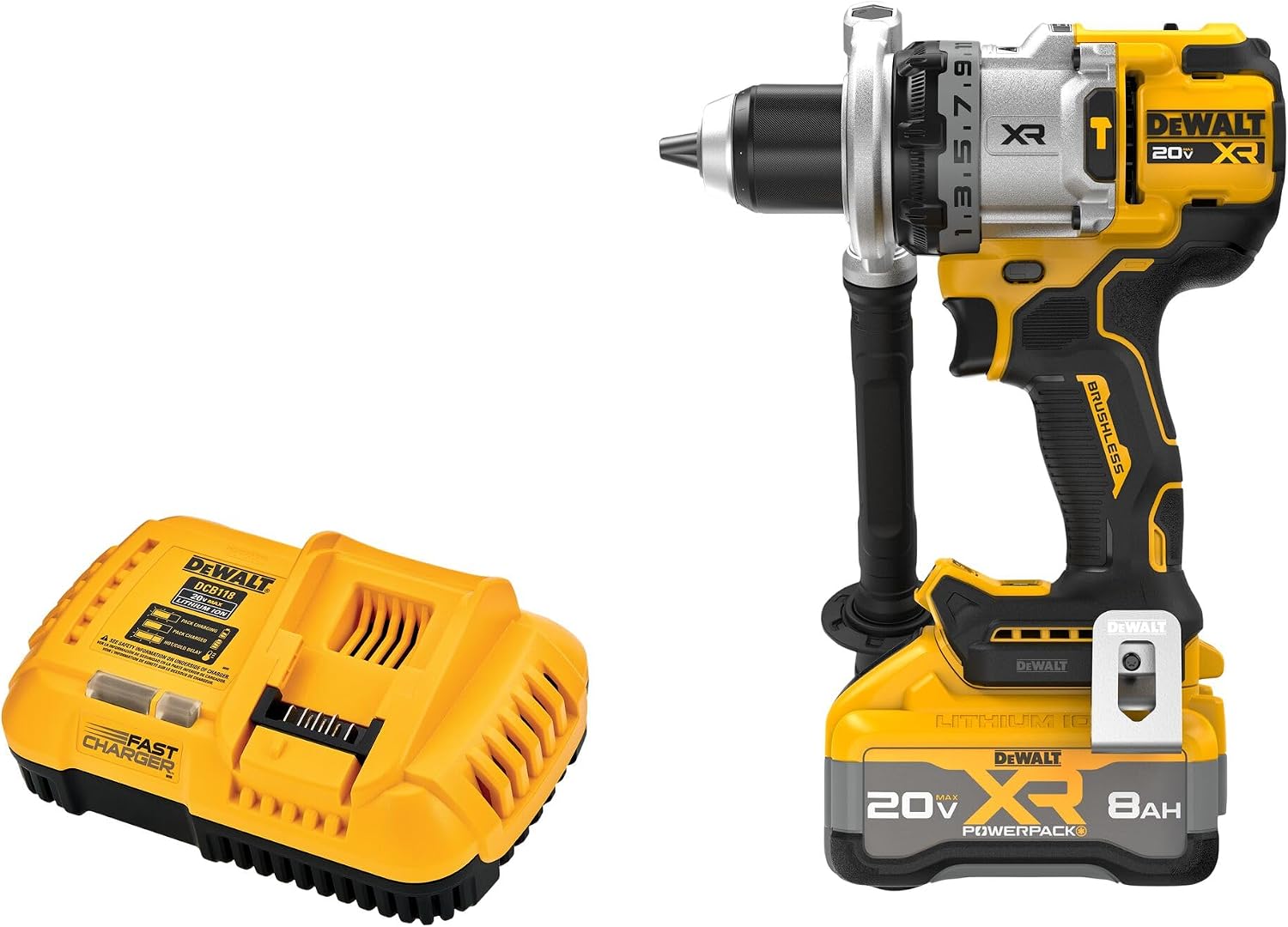 DEWALT 20V MAX XR 1/2 Inch Cordless Hammer Drill Kit with 8AH Battery and Charger (DCD1007WW1)