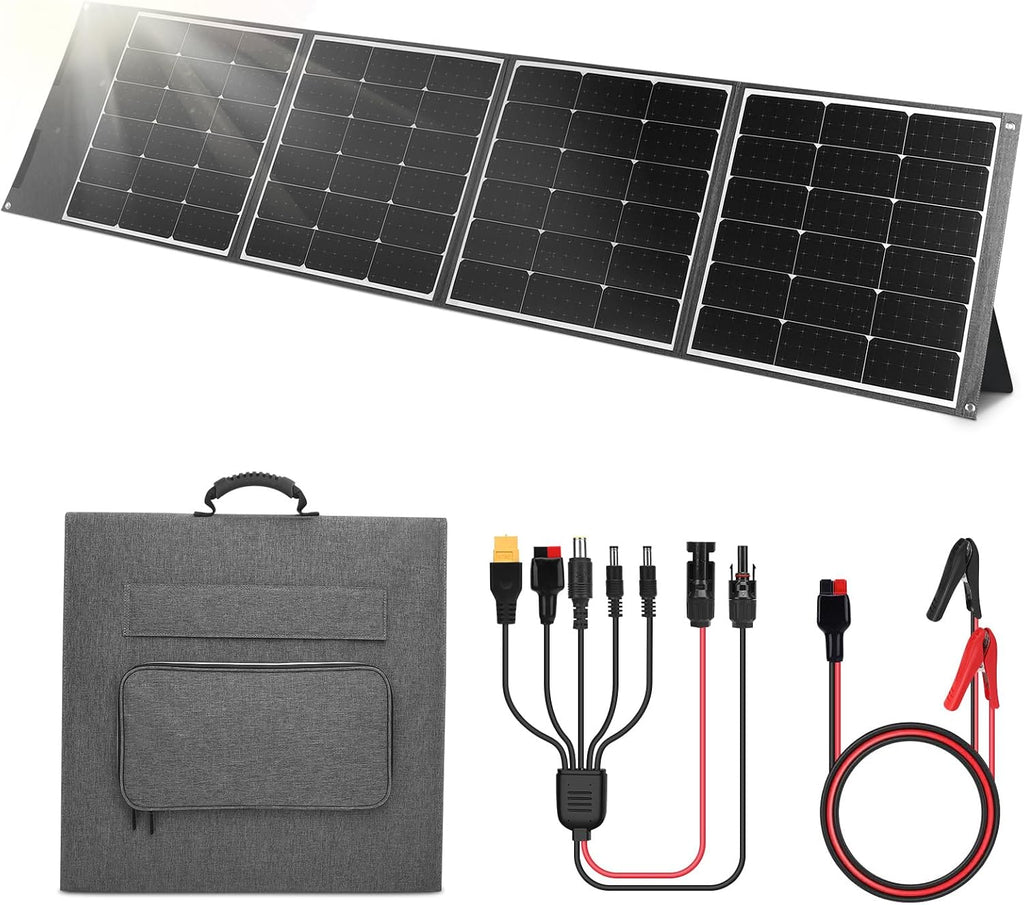 200W Portable Foldable Solar Panel Kit,High-Efficiency Flexible Solar Charger with 24% Conversion Rate,with Stand & Controller, Controller for Camping, Charing Panel, Hiking (200W)
