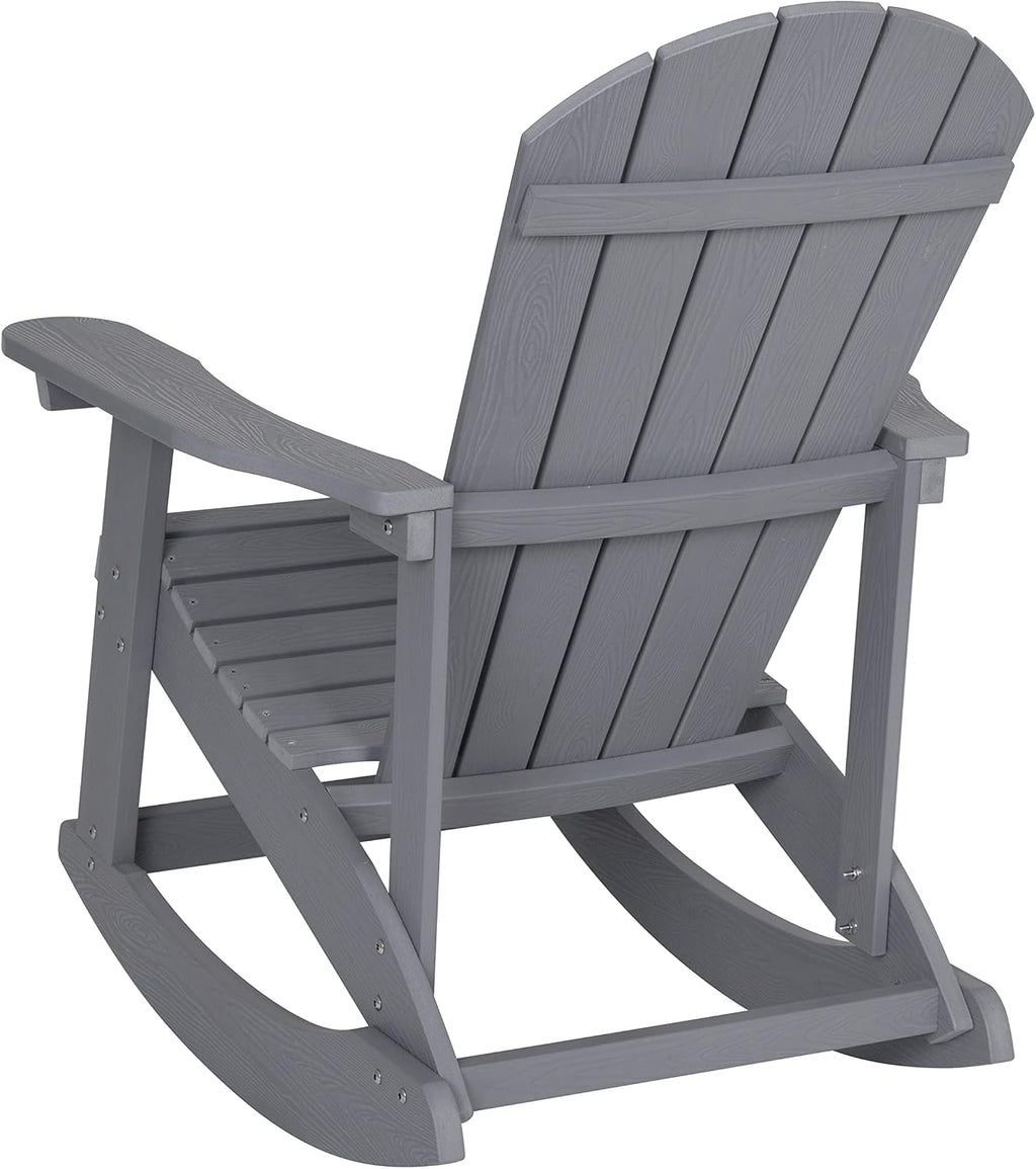 Flash Furniture Savannah Poly Resin Wood Adirondack Rocking Chair - All Weather Gray Polystyrene - Stainless Steel Hardware