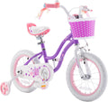 RoyalBaby Stargirl 12 Inch Kids Outdoor Bicycle with Accessory Basket, Bell, Thick Wheels, and Safety Training Wheels for Ages 2-4, Purple