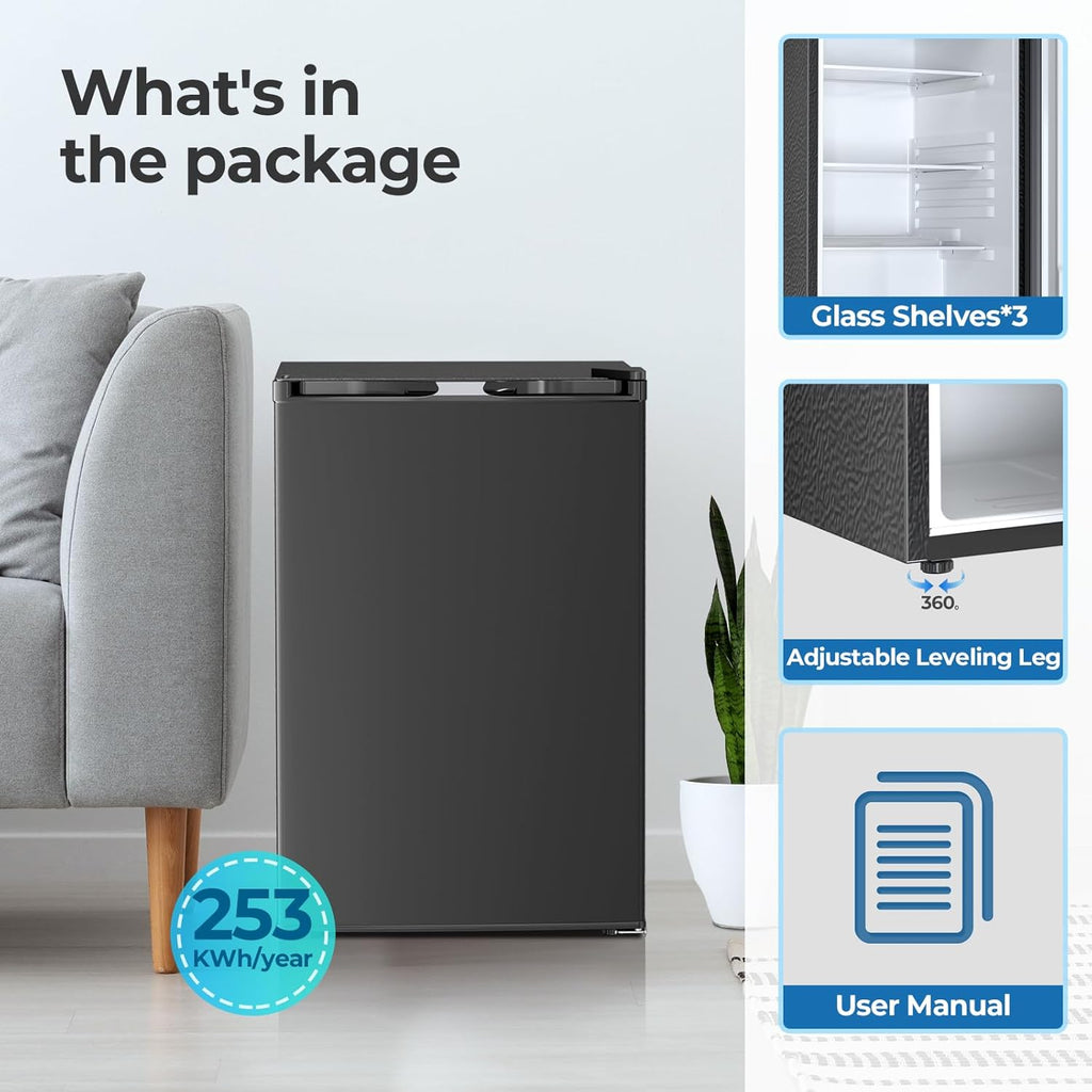 Electactic Compact Refrigerator 4.4 Cu.ft Mini Fridge, Single Door Refrigerator with Adjustable Temperature Settings, Low noise, for Bedroom, Office, Dorm Black