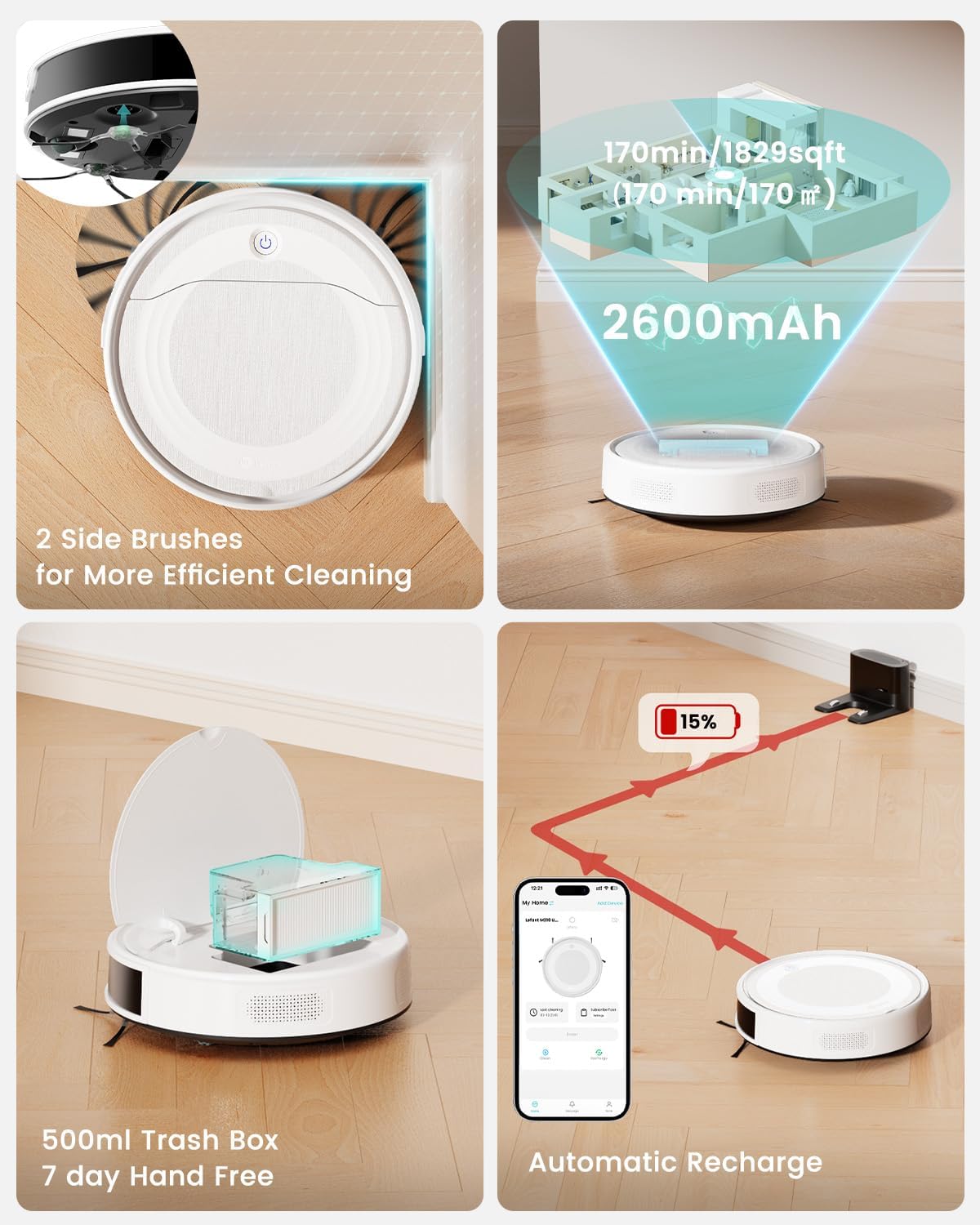 Lefant M310 Ultra Robot Vacuum and Mop, 6000Pa Suction-Slim Robotic Cleaner with ToF LiDAR Navigation, Accurate Obstacle Avoidance, WiFi/App/Alexa Control, 170min Runtime, for Pet Hair and Home