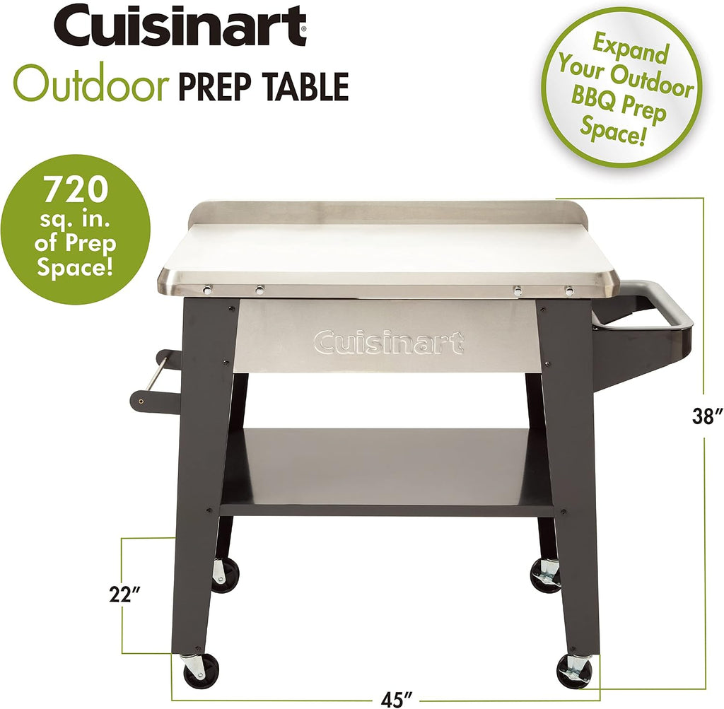 Cuisinart CPT-194 Outdoor Stainless Steel Grill Prep Table & CGWM-095 Outdoor Prep Table Cover (Fits CGWM-090 and CGWM-094) & CPK-200 Grilling Prep and Serve Trays, Black and Red