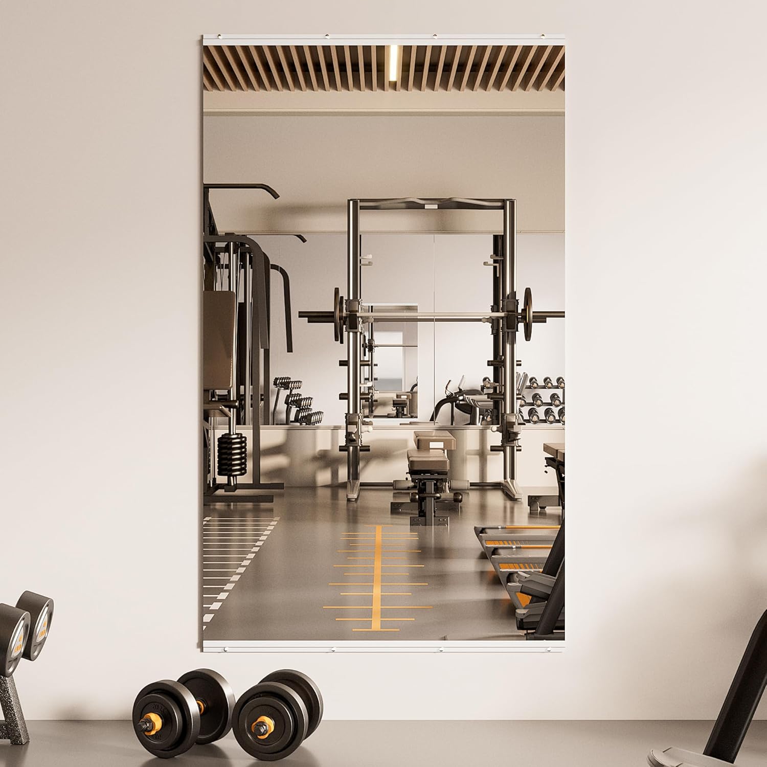 TETOTE Home Gym Mirror 60' x 36' - 1PC Large Tempered Glass Workout Mirrors for Home Gym, Exercise Fitness Wall Mounted Frameless Full Length Mirror for Garage, Dance Studio, Yoga, Living Room