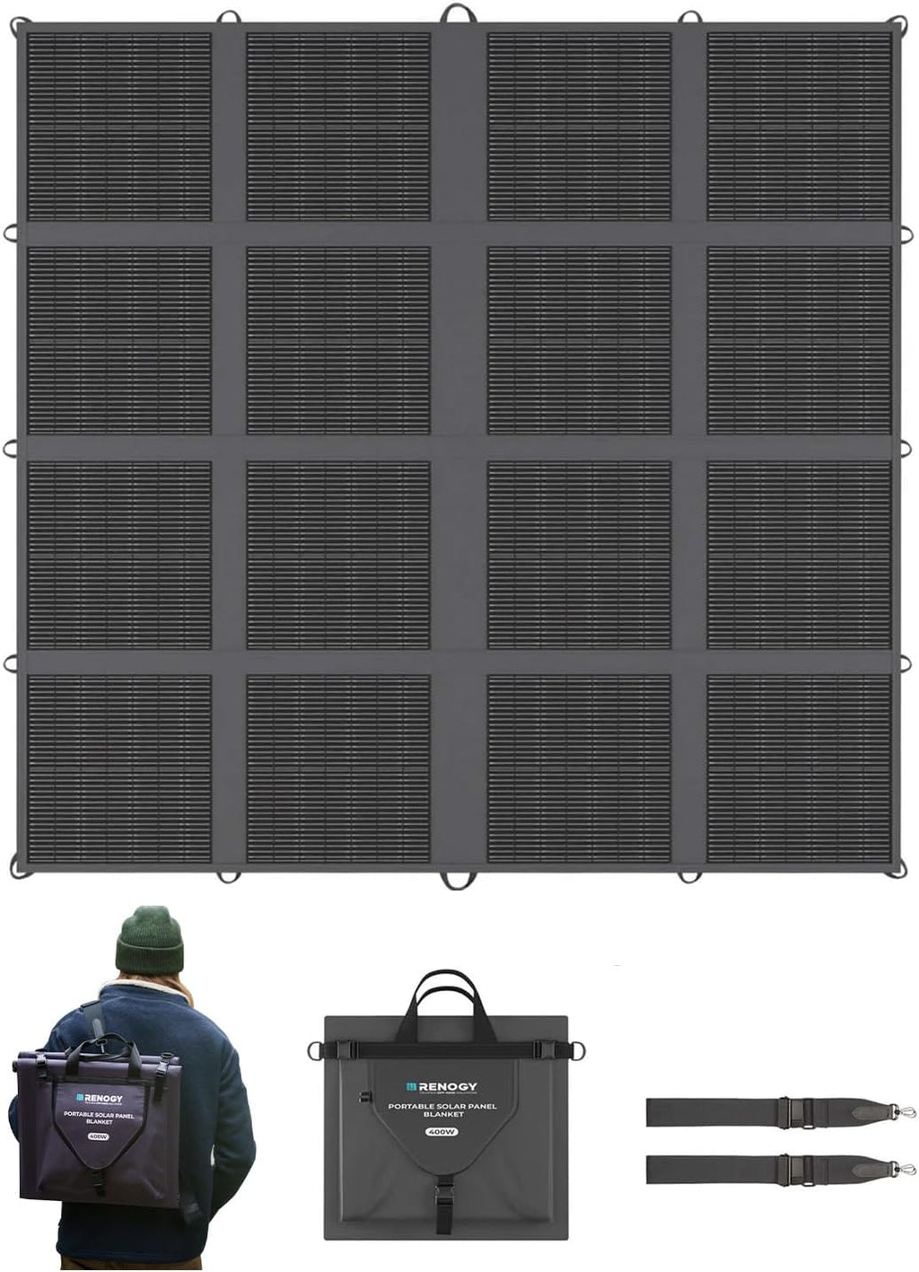 Renogy 400W Portable Solar Panel Blanket, 25% High Efficiency N-Type Foldable Solar Panel Charger for Power Station,Lightweight 16-Fold Space Save, Fast Setup for Camping, RV, Pickup, Marine Off-Grid