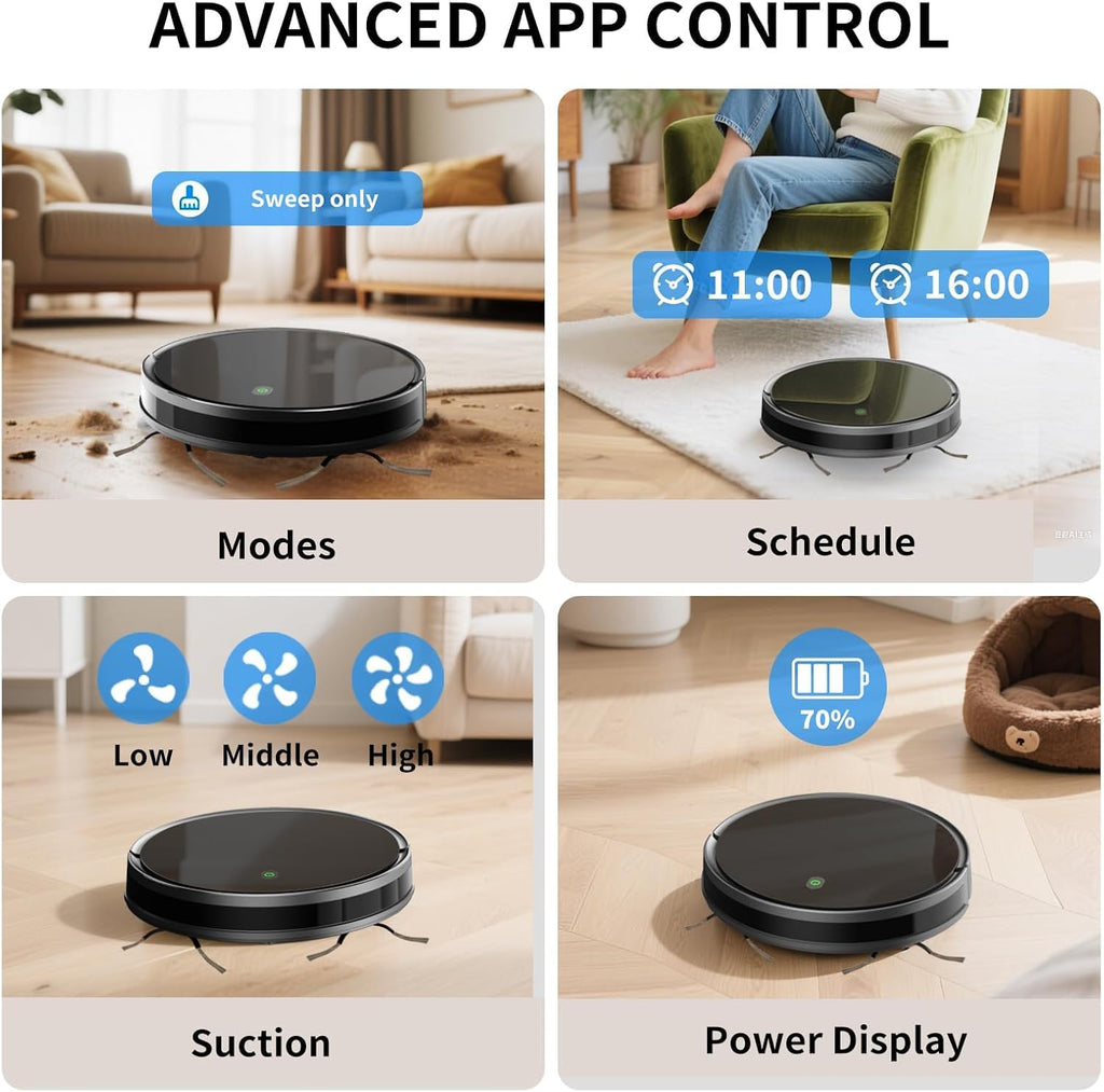 Robot Vacuum and Mop Combo, 5000 Pa Robotic Vacuum Cleaner, 120 Min Max, Super Thin, Quiet, App & Remote Control, Ideal for Hard Floor, Hair, Pet Fur, Self-Charge(G100)