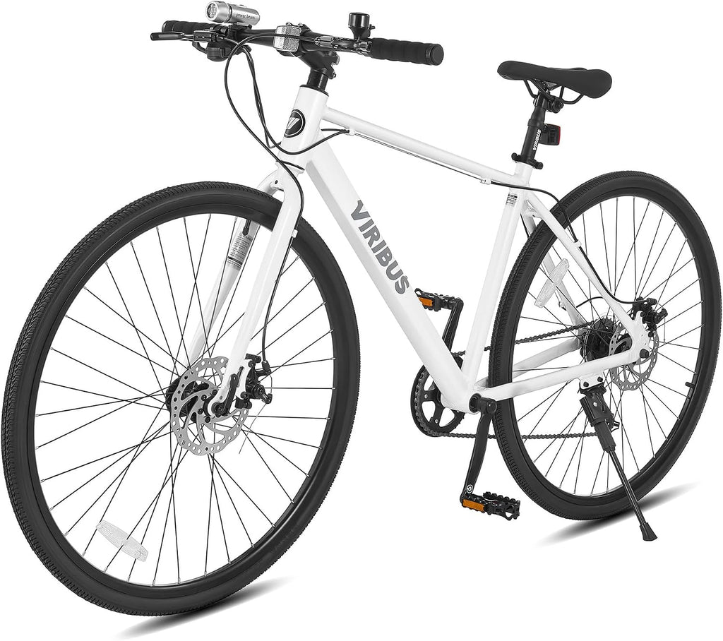 VIRIBUS Hybrid Bikes, 28 inch Mens Hybrid Bicycle 7 Speed with Lightweight Aluminum Frame & Disc Brakes, 700C Retro Vintage Adult Bike for Tall Men & City Commuters 85% Pre-Assembled