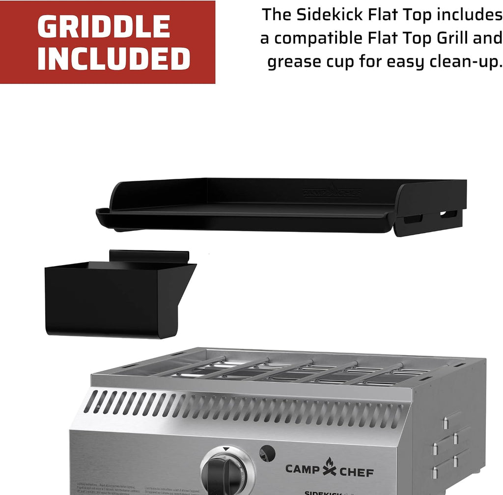 Camp Chef Sidekick Grill Accessory, Flat Top Griddle included, 14' cooking system compatible, Stainless/Black