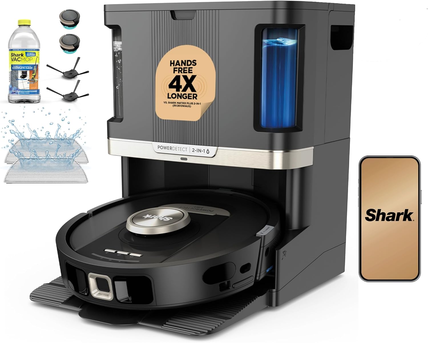 Shark Robot Vacuum & Mop Combo, PowerDetect NeverTouch Pro, Self-Emptying, Self-Refill with Self-Clean Pad Wash & Dry, 60-Day Debris Capacity, 30-Day Refill Tank, 5 Technologies, Black, AV2810ZEBK