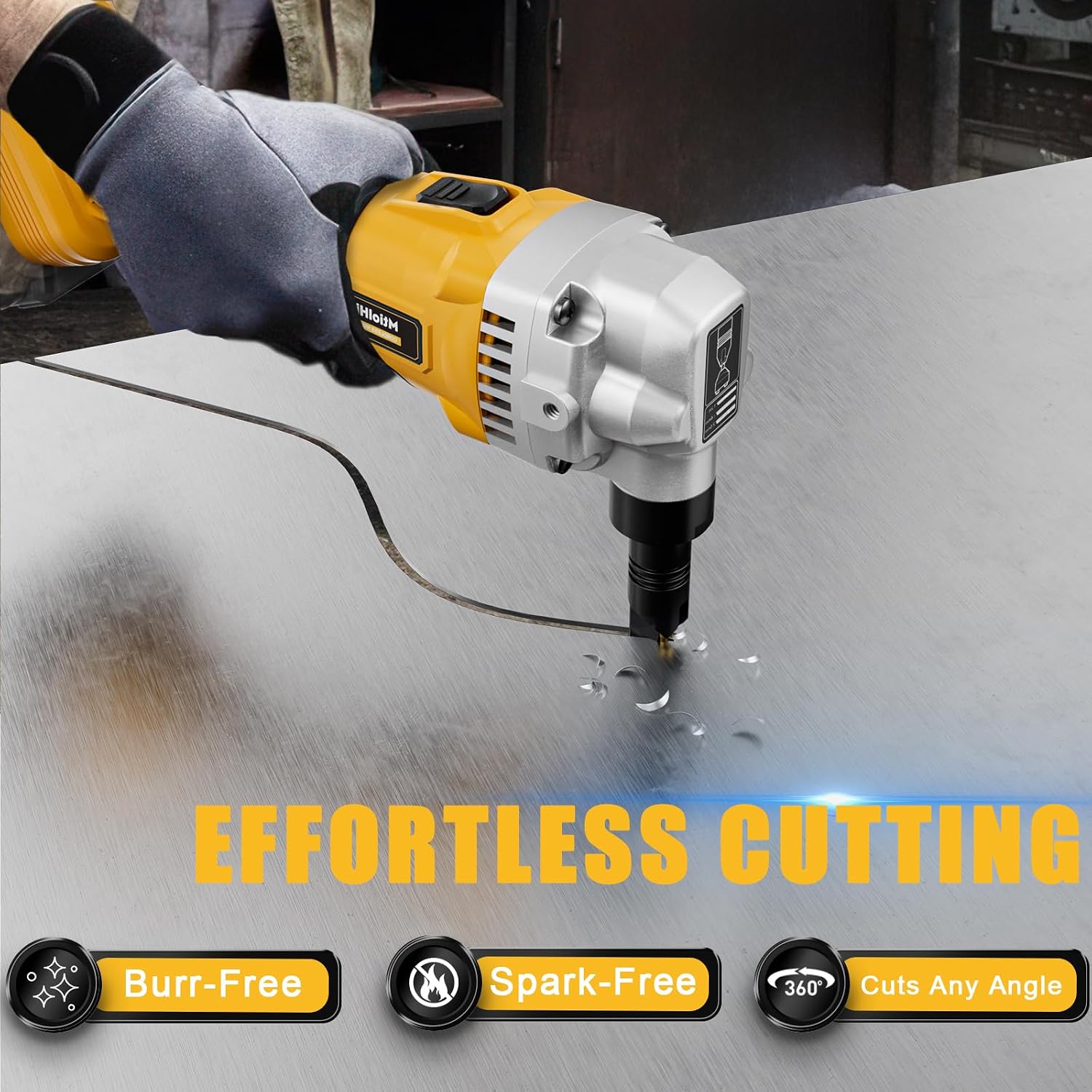 MtiolHig Cordless Metal Nibbler Compatible with DeWalt 20V Battery (No Battery), 18-Gauge Electric Nibbler with Assist Handle & 2 Blades, 1900RPM Brushless Metal Cutter for Stainless Steel, Aluminum