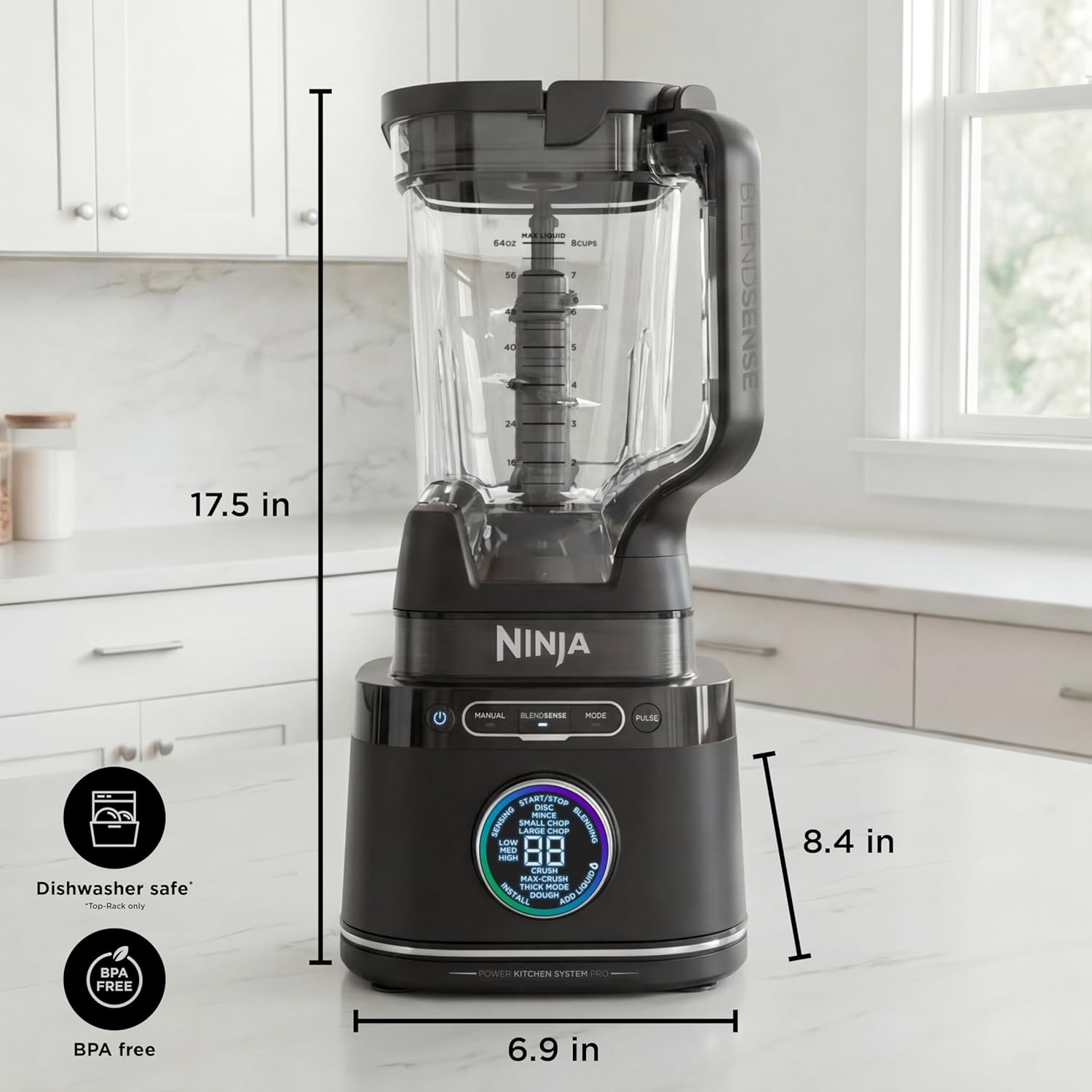 Ninja Kitchen System | Food Processor & Blender with BlendSense Technology | 8-Cup Bowl & 24-oz. To-Go Cup | For Smoothies, Cookie Dough, Salsa & More | 1800-Peak-Watt | Black | TB401