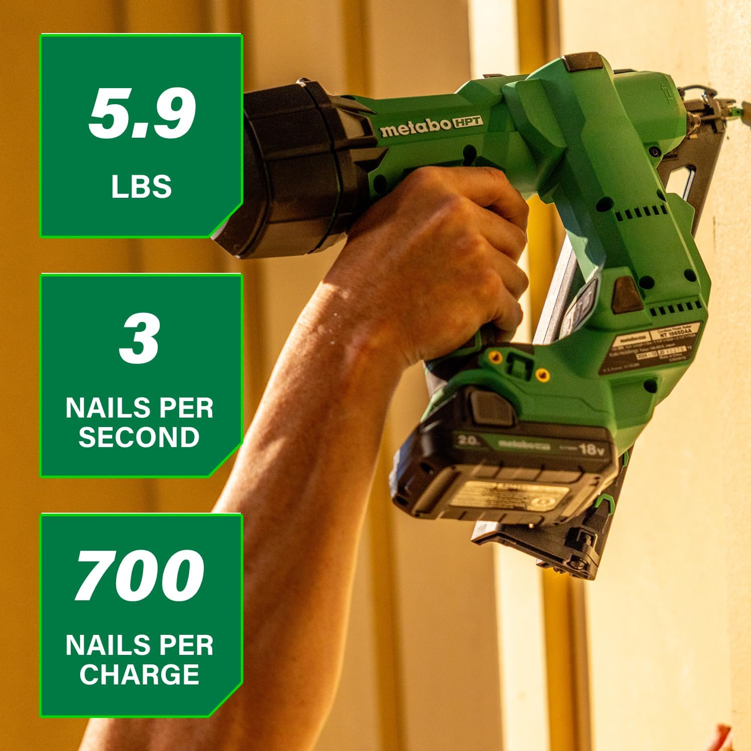 Metabo HPT 18V MultiVolt Brushless Pro 15-GA Angled Finish Nailer Kit, 15 Gauge Finish Nailer, Power Tool with 2.0Ah Lithium Ion Battery, 1-1/4' to 2-1/2' Nails, Powerful Brushless Motor, NT1865DAA