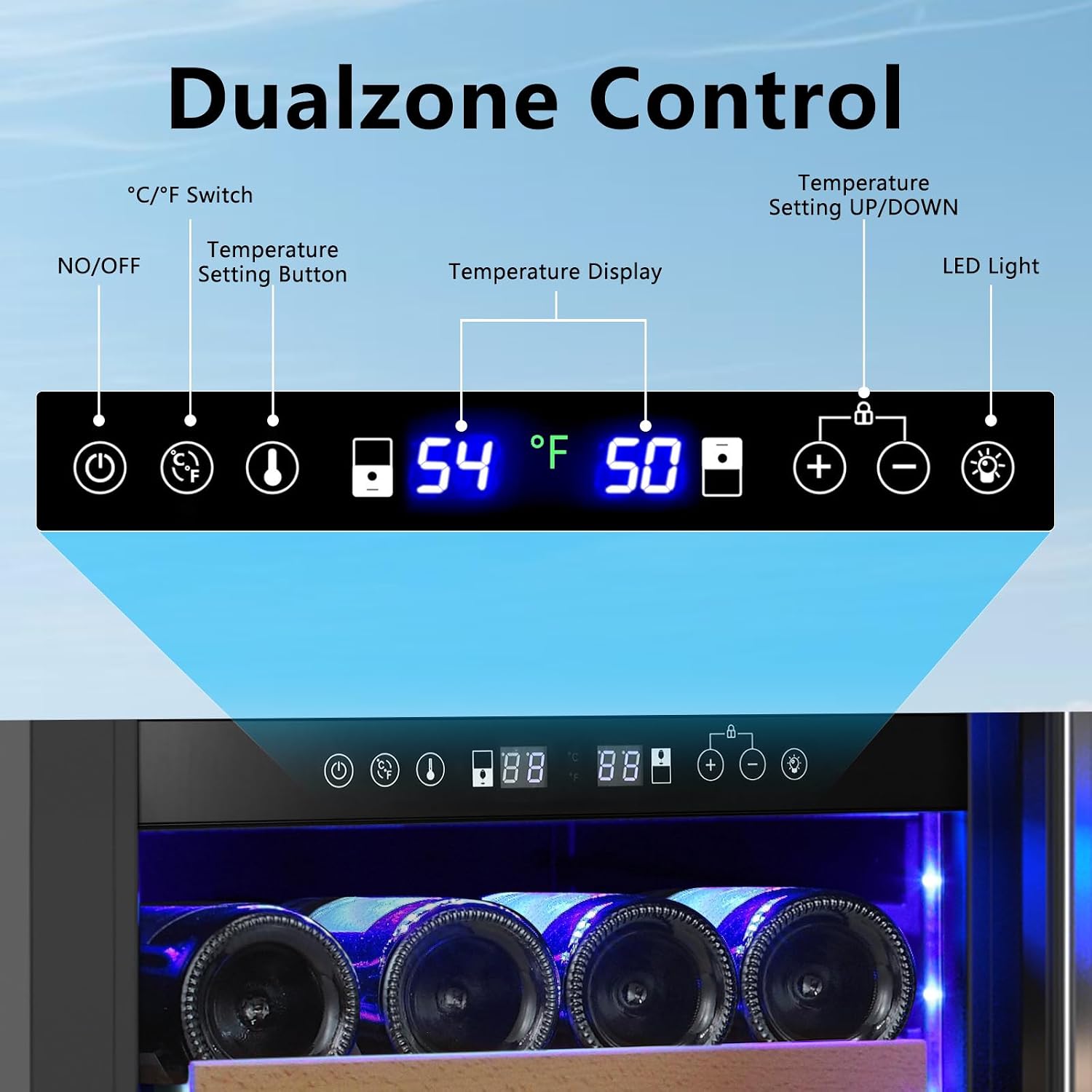 Antarctic Star 385L Wine Cellar Under Counter Built-in Beverage Cooler Mini Fridge Clear Glass Door Digital Memory Temperature Control, Beer Soda LED Light Safety Lock Quiet Operation
