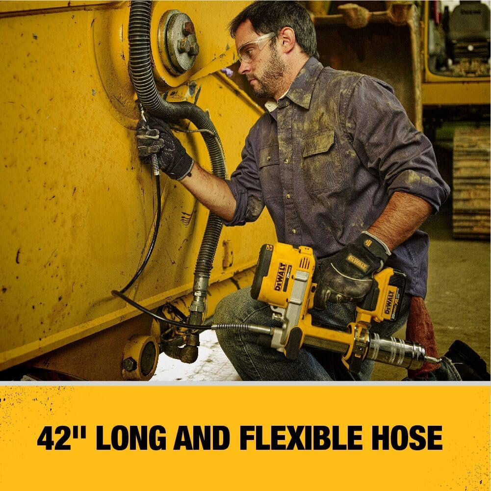 DEWALT Grease Gun 20V MAX, Cordless Electric Grease Gun 42' Hose, 10,000 PSI, Variable Speed Triggers, Tool Only (DCGG571B)