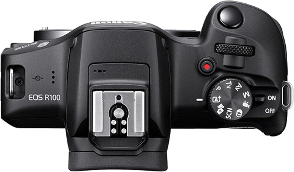 Canon EOS R100 24.2MP APS-C CMOS Sensor Mirrorless Camera with 18-45mm Lens, 128GB Extreme Speed Memory, Video Light, Microphone, Grip, Filters, Lenses, Case, Software, More (Premium Bundle) (Renewed)
