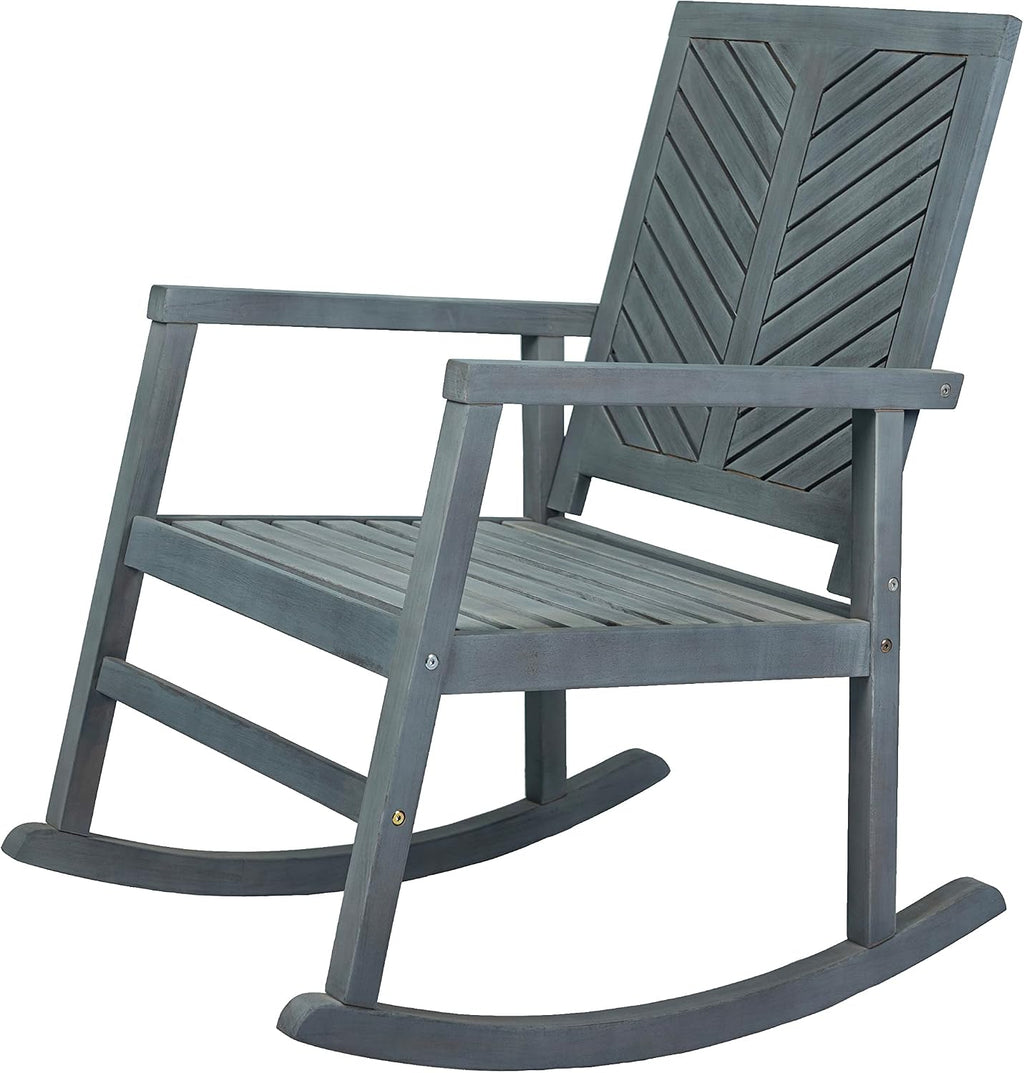 JONATHAN Y RCK100B Ned Modern Chevron-Back 300-Lbs Support Acacia Wood Patio Outdoor Rocking Chair for Garden, Lawn, Backyard, Pool, Deck, Beach, Firepit, Gray