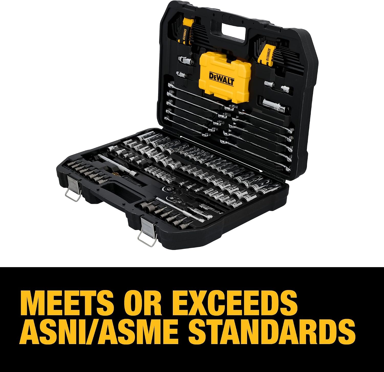 DEWALT 142 Piece Mechanics Tool Set, 1/4 Inch and 3/8 Inch Drive, SAE and Metric (DWMT45425)