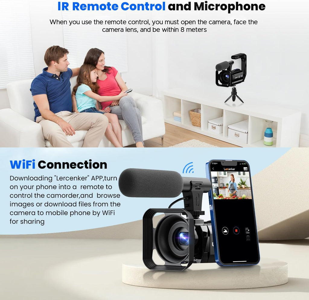 Camcorder Video Camera 5K 56MP - Dual Lens Vlogging Camera for YouTube with Night Vision 16X Digital Zoom 3' 270° Flip Touchscreen, 64GB Card, Microphone, Remote - Video Recorder for Content Creators