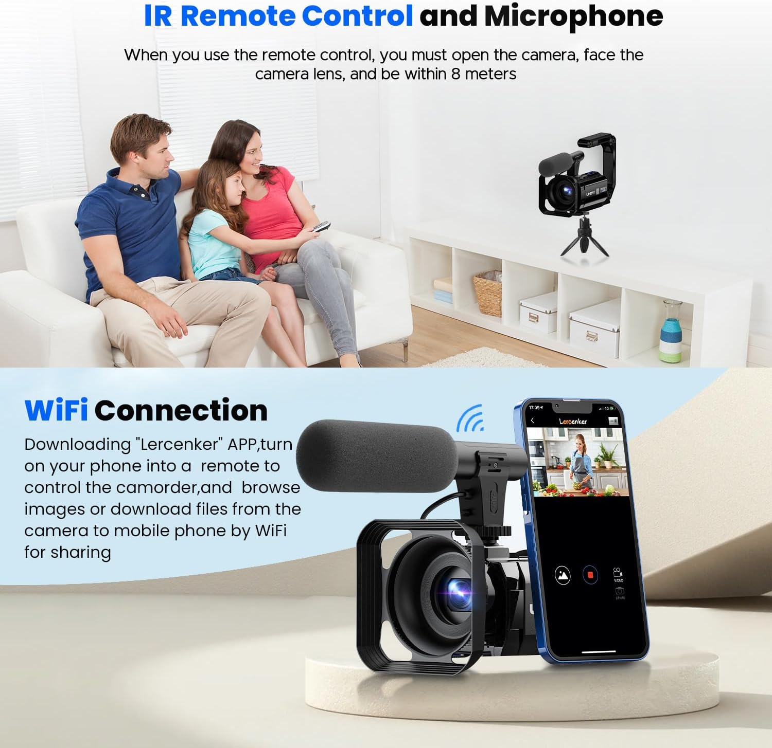 Camcorder Video Camera 5K 56MP - Dual Lens Vlogging Camera for YouTube with Night Vision 16X Digital Zoom 3' 270° Flip Touchscreen, 64GB Card, Microphone, Remote - Video Recorder for Content Creators