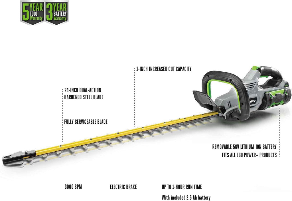 EGO POWER+ Hedge Trimmer Cordless, Electric Hedge Trimmer 24', Includes 56V 2.5Ah Battery and Charger - HT2411