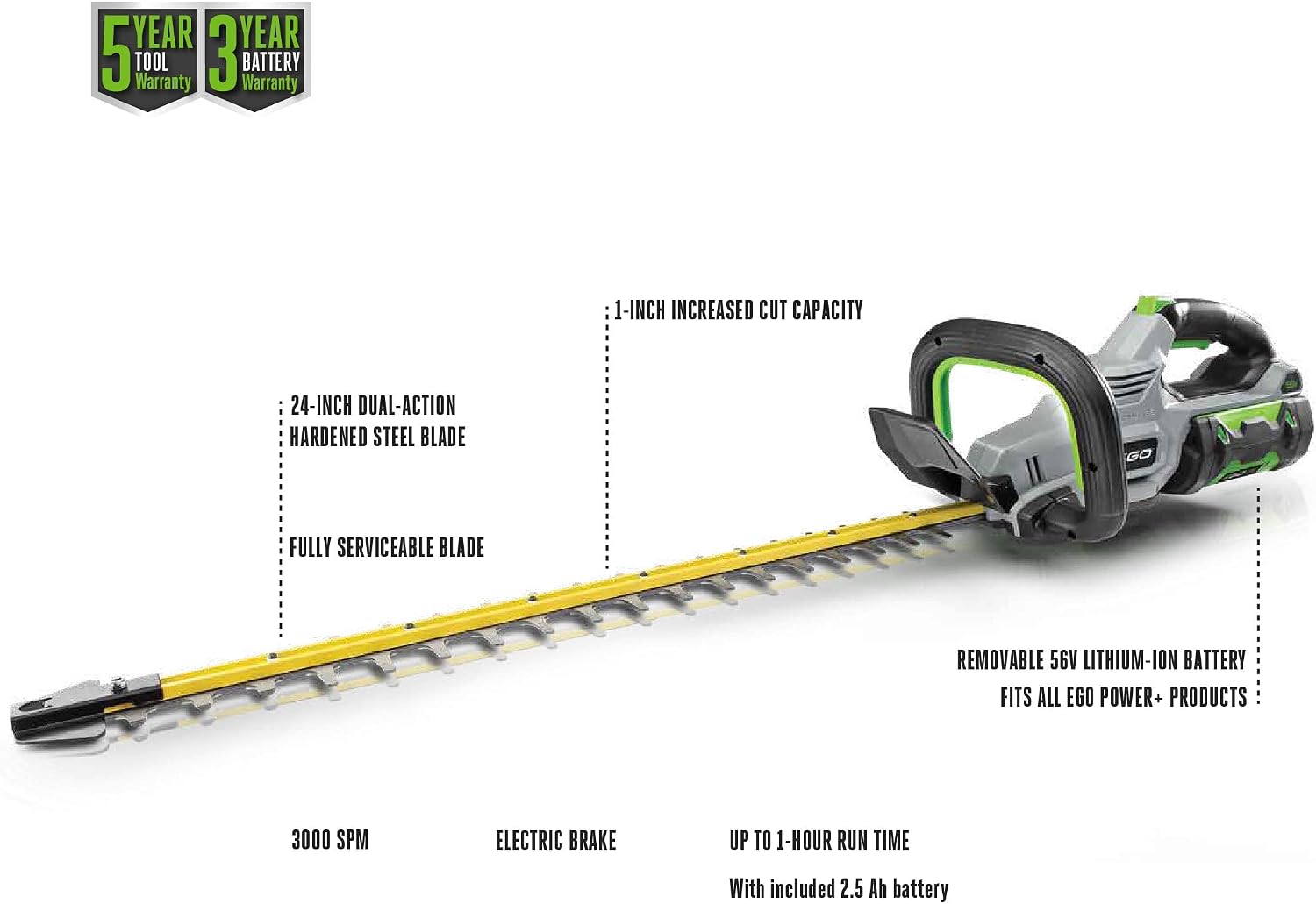 EGO POWER+ Hedge Trimmer Cordless, Electric Hedge Trimmer 24', Includes 56V 2.5Ah Battery and Charger - HT2411