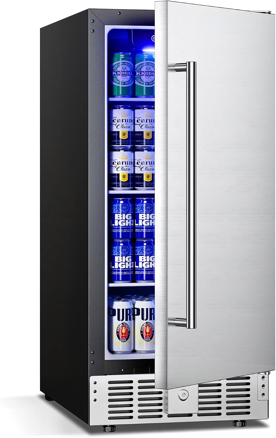 EUHOMY 15 Inch Under Counter Beverage Refrigerator, 127 Can Beverage Fridge with Stainless Steel Door, Beverage Cooler Built-in, Drink Fridge for Soda Beer and Wine