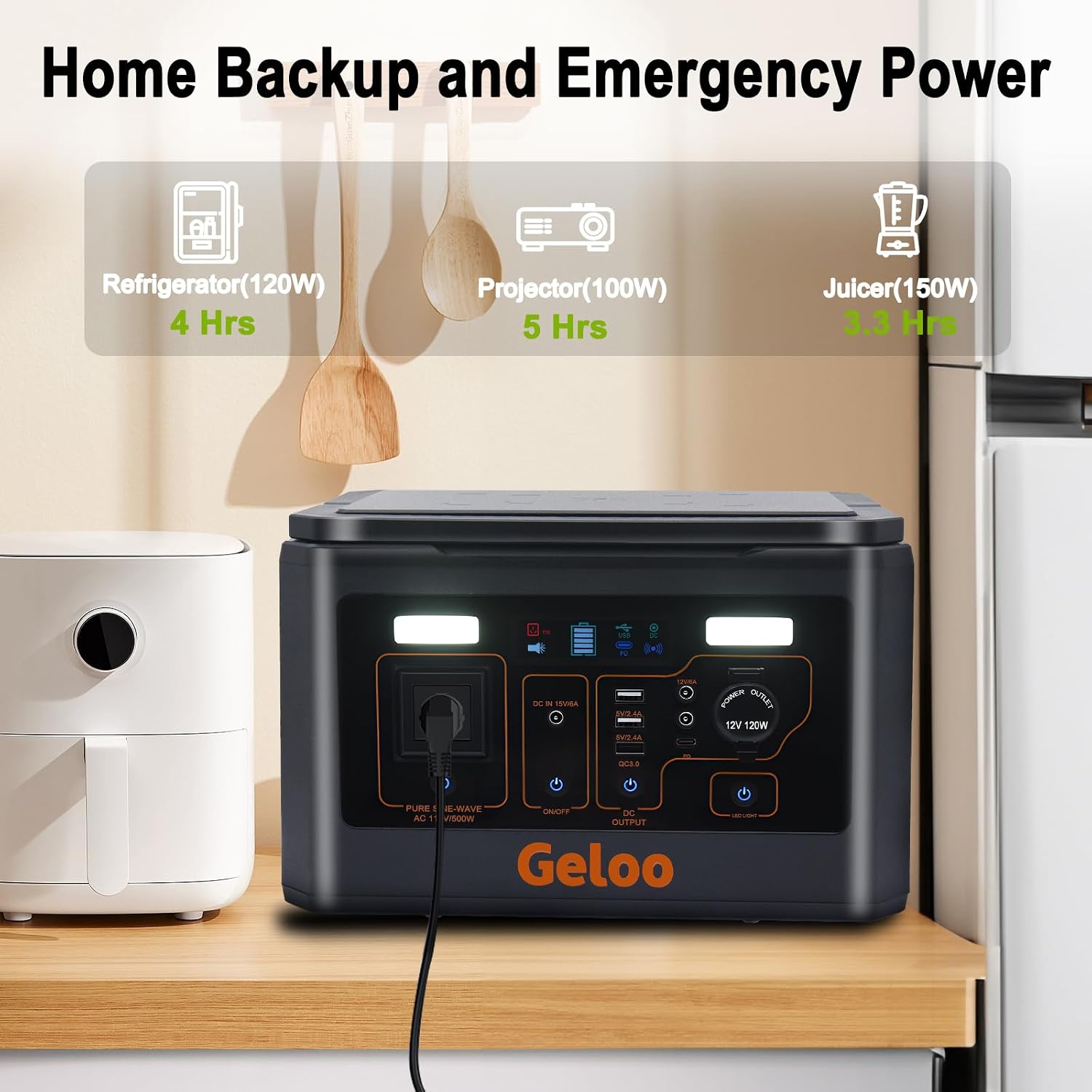 Geloo 500W Portable Solar Generator with 110V/500W AC Outlet, 135000mAh Capacity, 499Wh, Black