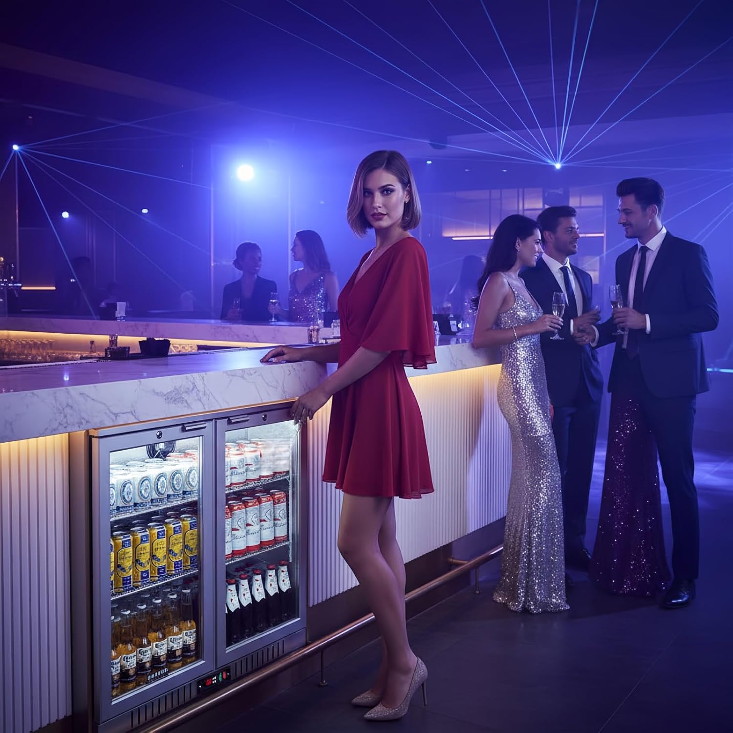 BODEGA BODEGACOOLER Back Bar Cooler With 2 Glass Doors,7.4 Cu.Ft Stainless Steel Commercial Back Bar Fridgewith LED Lighting,Counter Height Bar Beverage Cooler for Beer,Soda Drinks,Wine