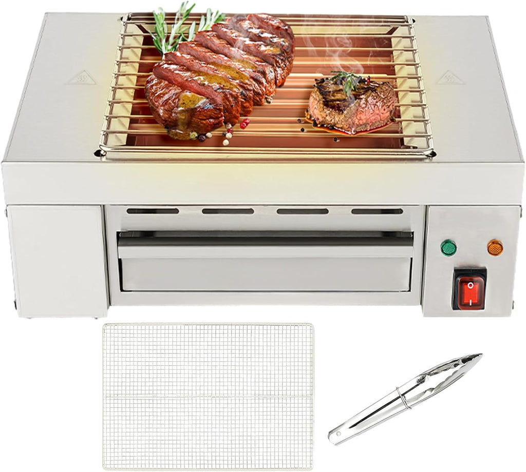 Electric Indoor Outdoor Grill 1500W Countertop BBQ Grill Removable Smokeless Grill Barbecue Oven Grill, Stainless Steel Drip Tray, Temperature Adjustment for Party Cooking Home Commercial